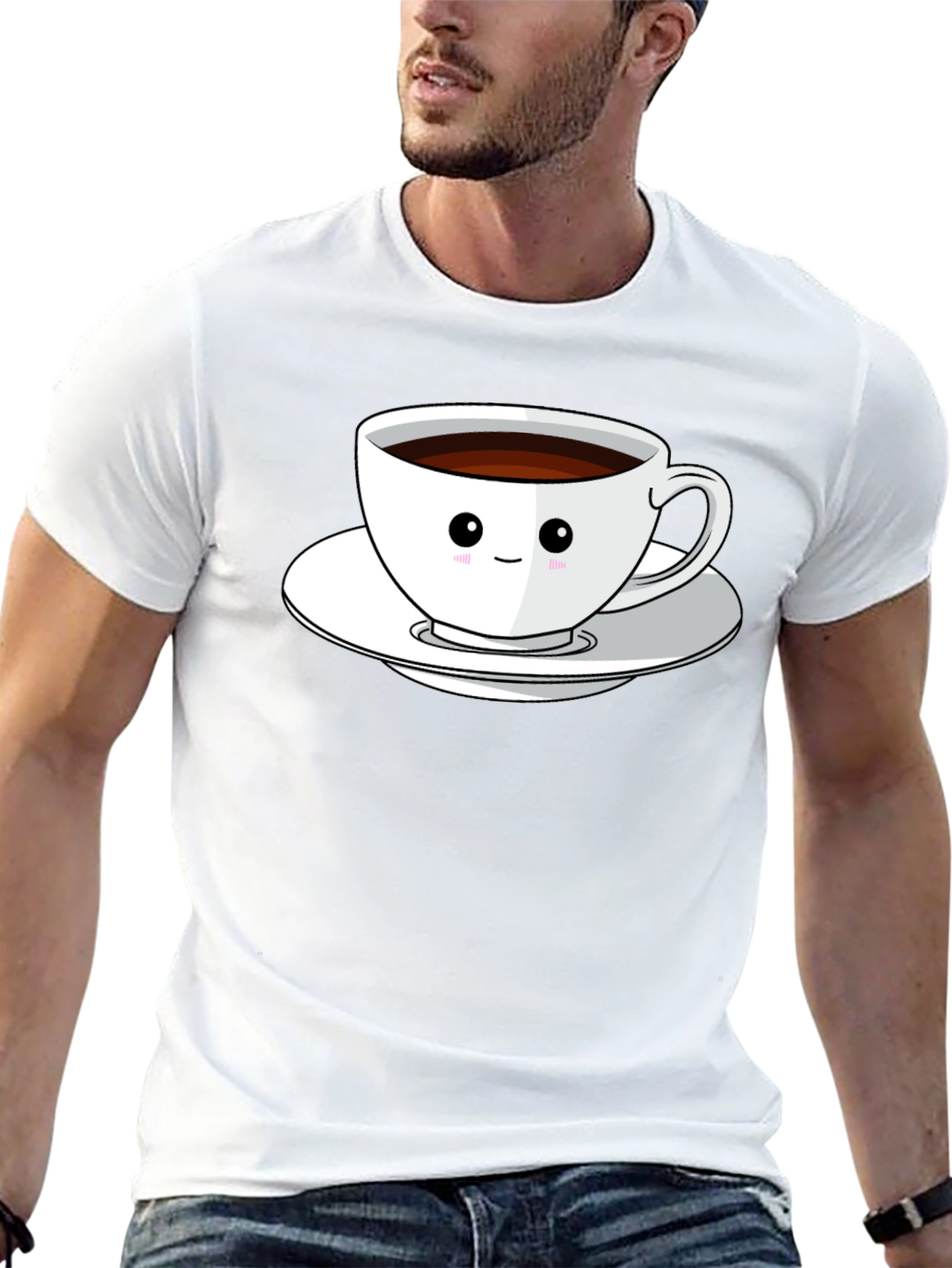 Black Cute Coffee Cup Graphic Tee - Black T-Shirt view 13