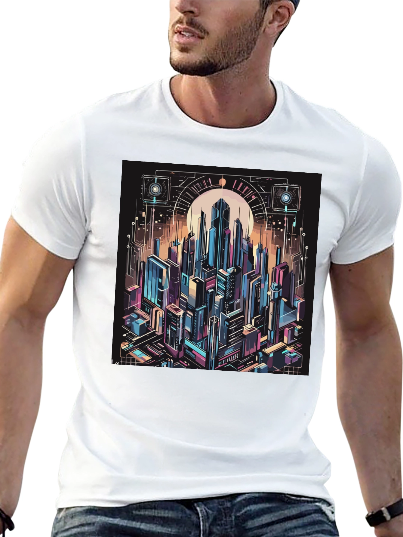 Black Cyberpunk Cityscape Graphic Tee - Black view 13