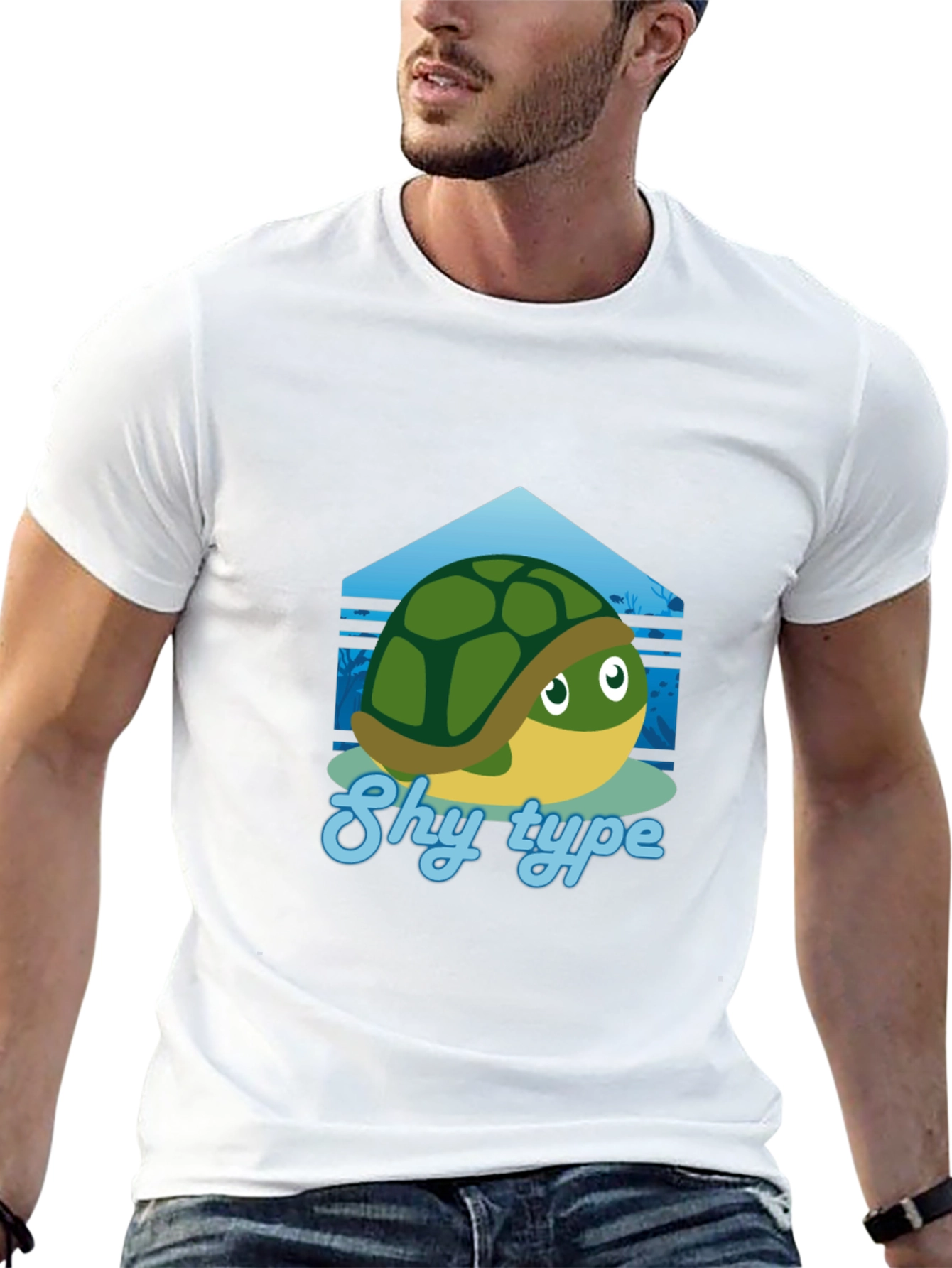 Black Shy Turtle Graphic T-Shirt - Cute Cartoon Design view 13