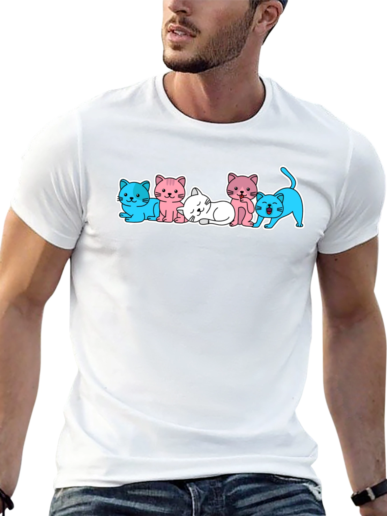 Black Cute Kitten Cartoon T-Shirt view 13
