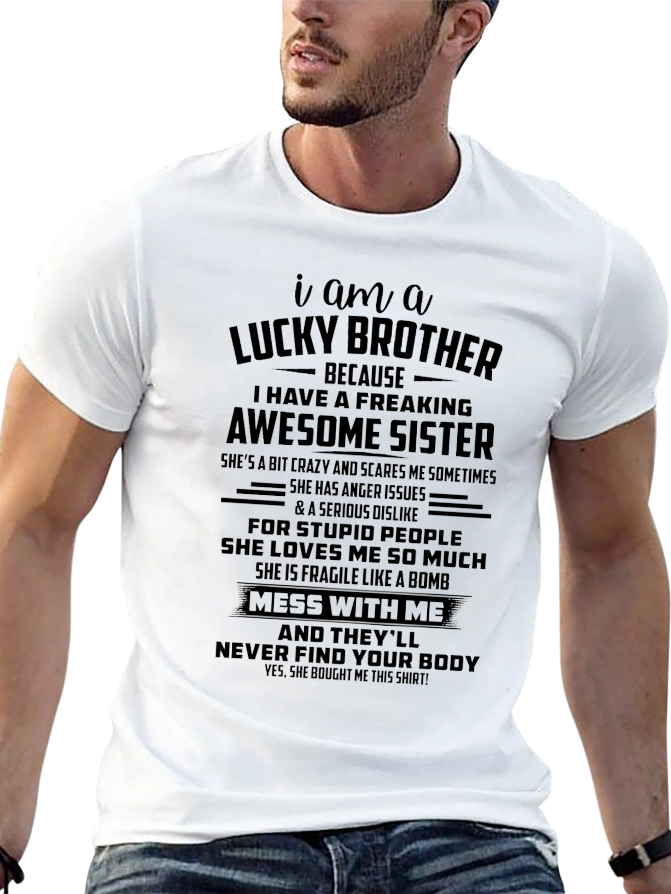 Black Lucky Brother Awesome Sister Graphic T-Shirt view 13