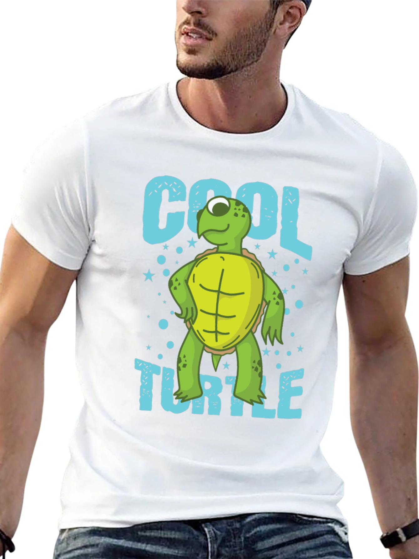 Black Cool Turtle Graphic T-Shirt, Men's Crew Neck view 13