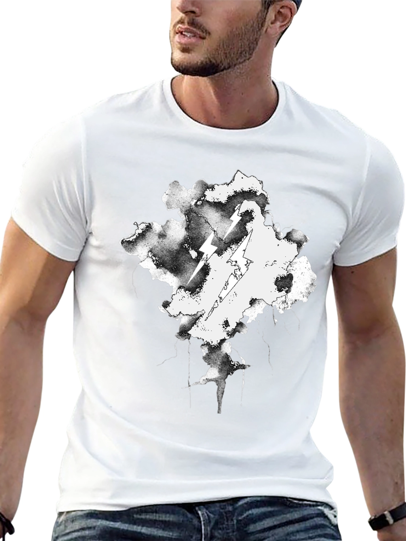 Black Storm Cloud Lightning T-Shirt - Black Cotton Graphic Tee view 13