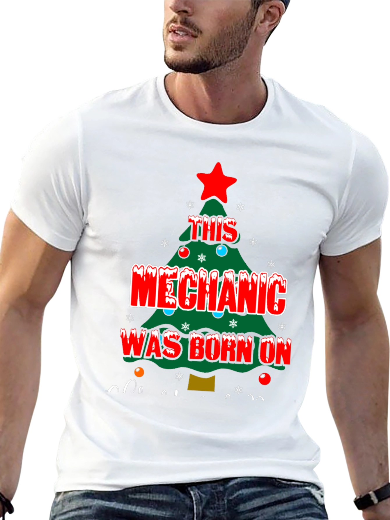 Black Mechanic Christmas Tree T-Shirt view 13