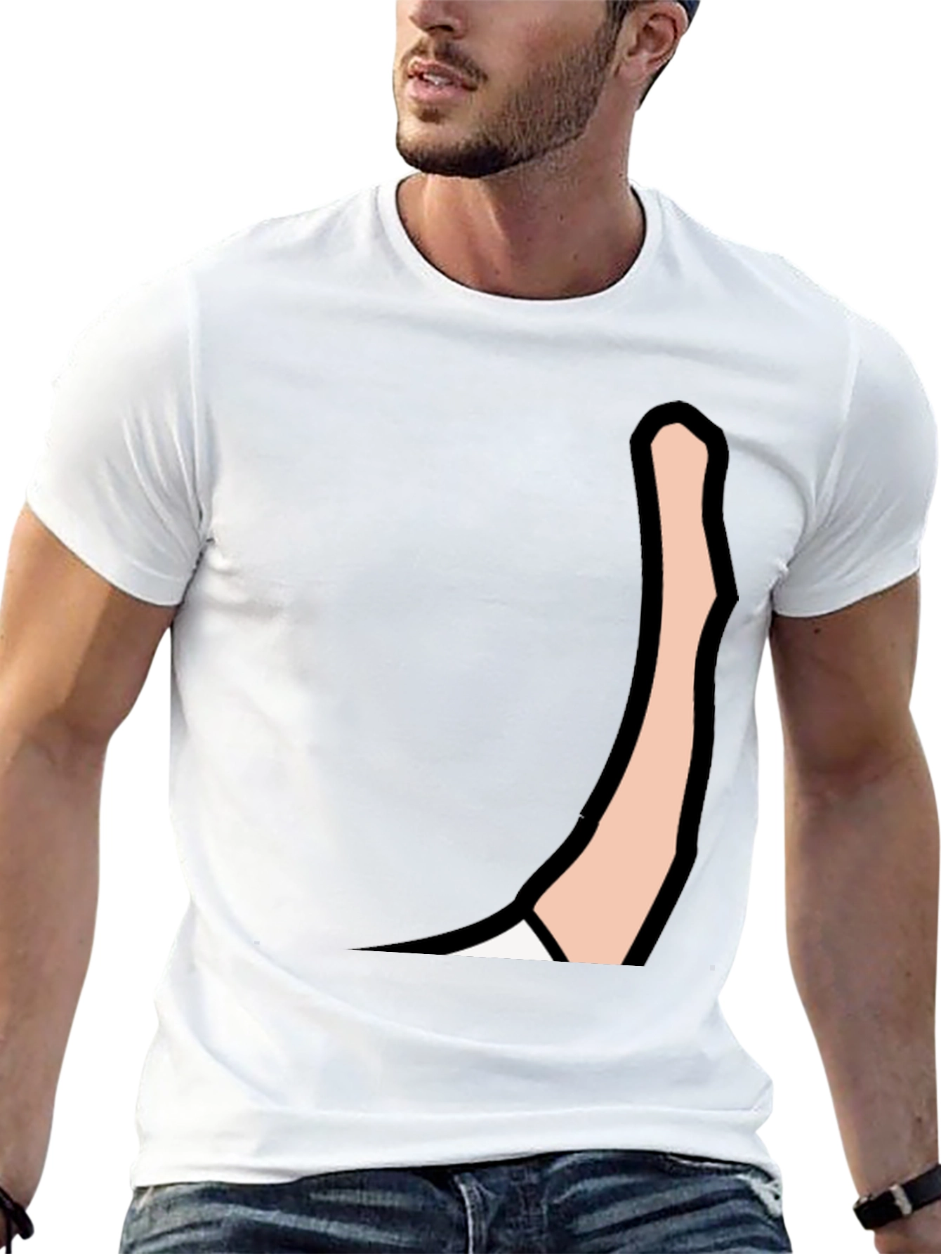 Black Men's Black Graphic Tee: Cartoon Arm Design view 13
