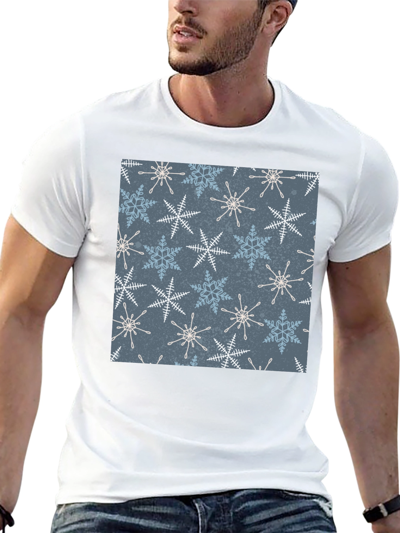 Black Snowflake Patterned Black T-Shirt view 13