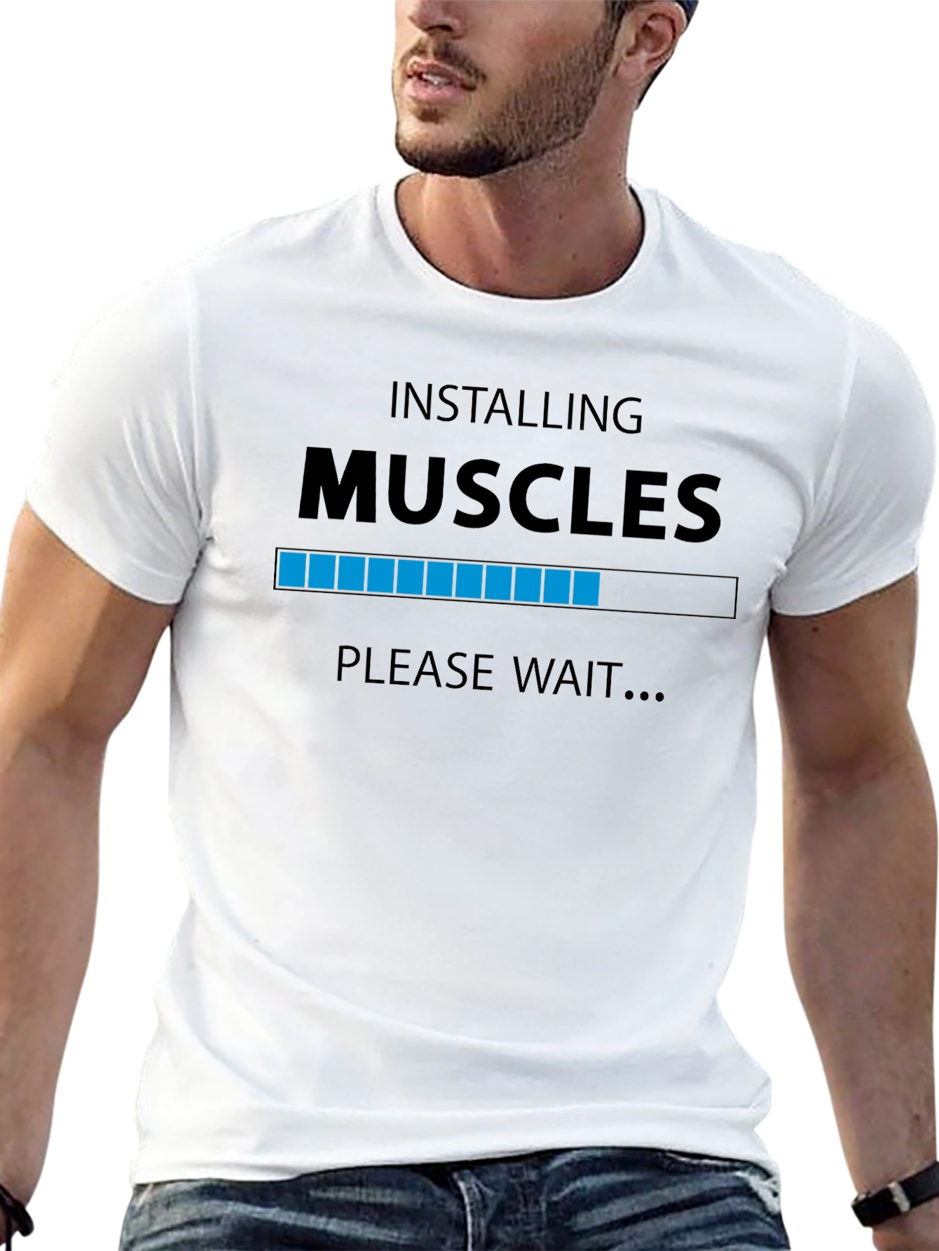 Black Installing Muscles Loading Bar Graphic T-Shirt view 13