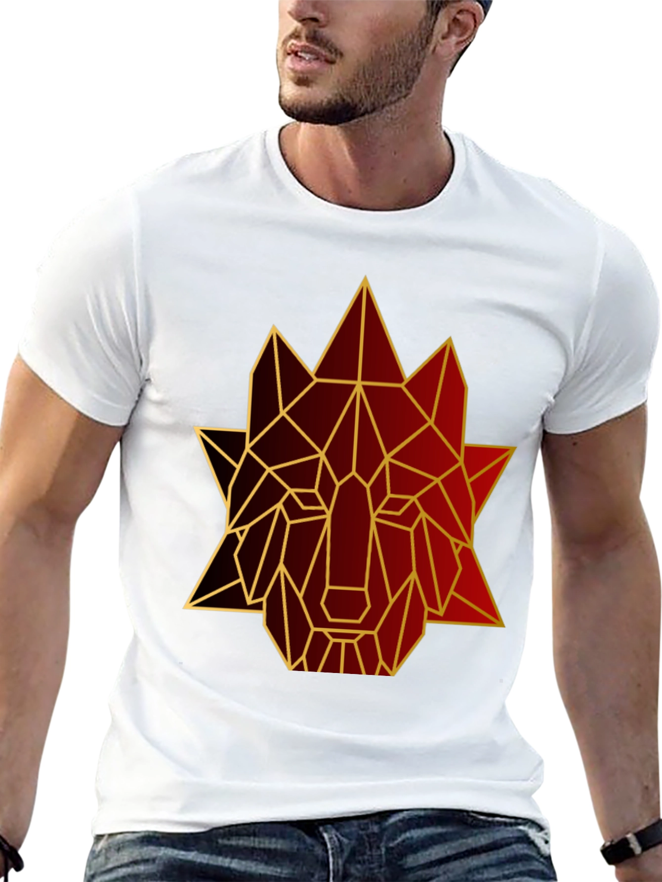 Black Geometric Wolf Graphic Tee - Stylish Men's Black T-Shirt view 13