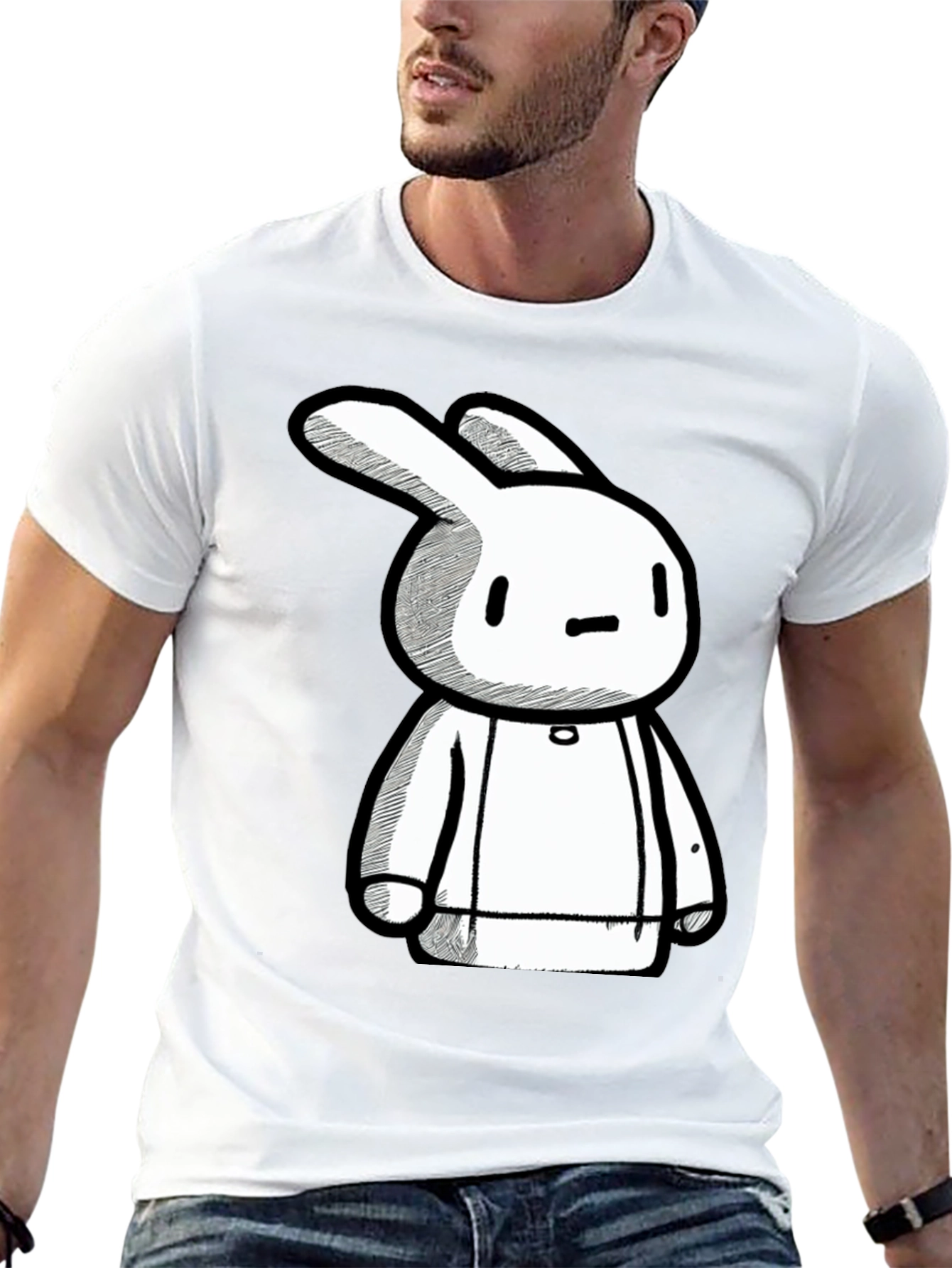 Black Cartoon Bunny Graphic Print Black Tee view 13