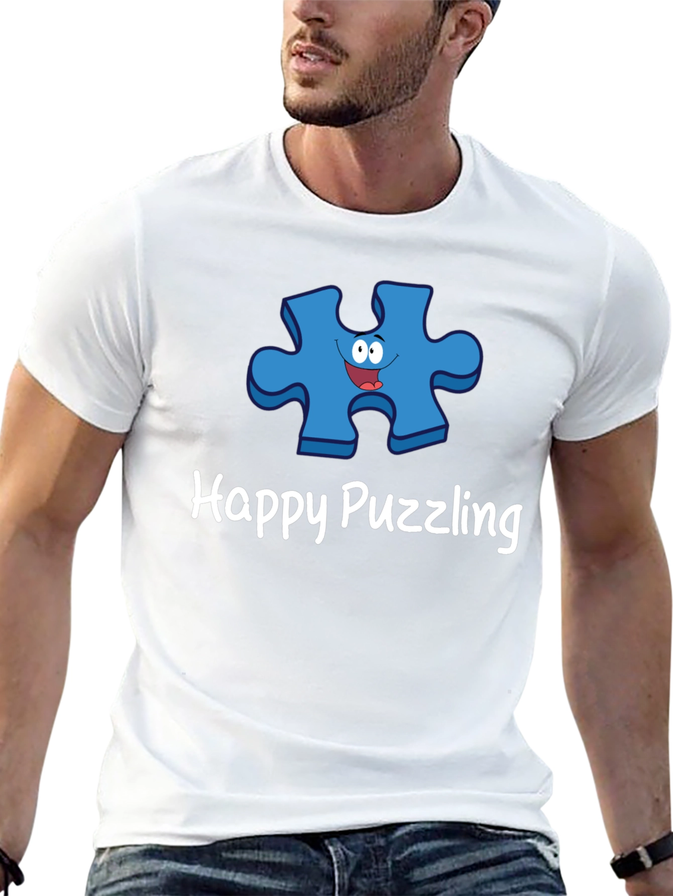 Black Happy Puzzling Graphic T-Shirt view 13