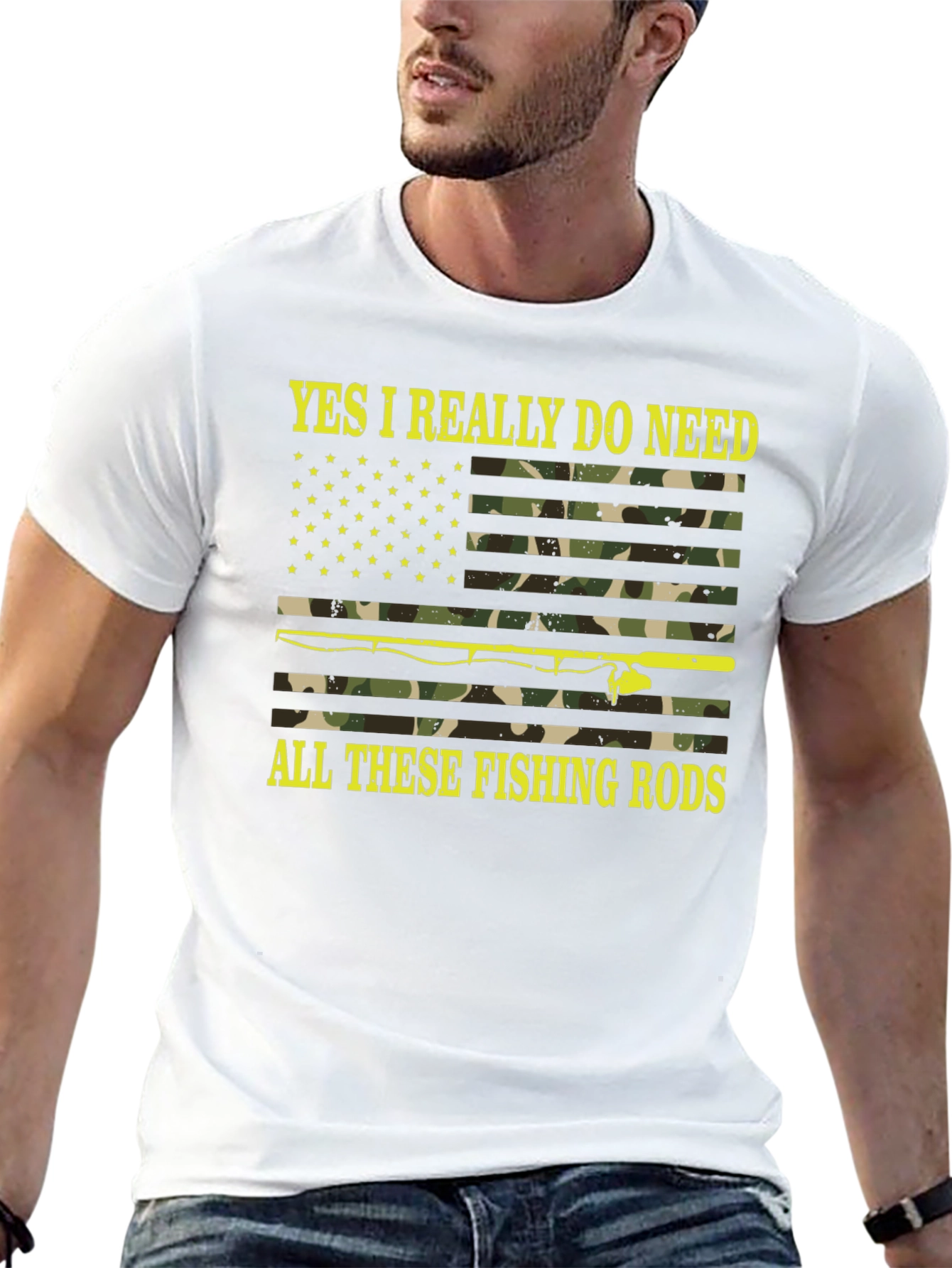 Black Funny Fishing Rods Camo Flag Graphic Tee view 13