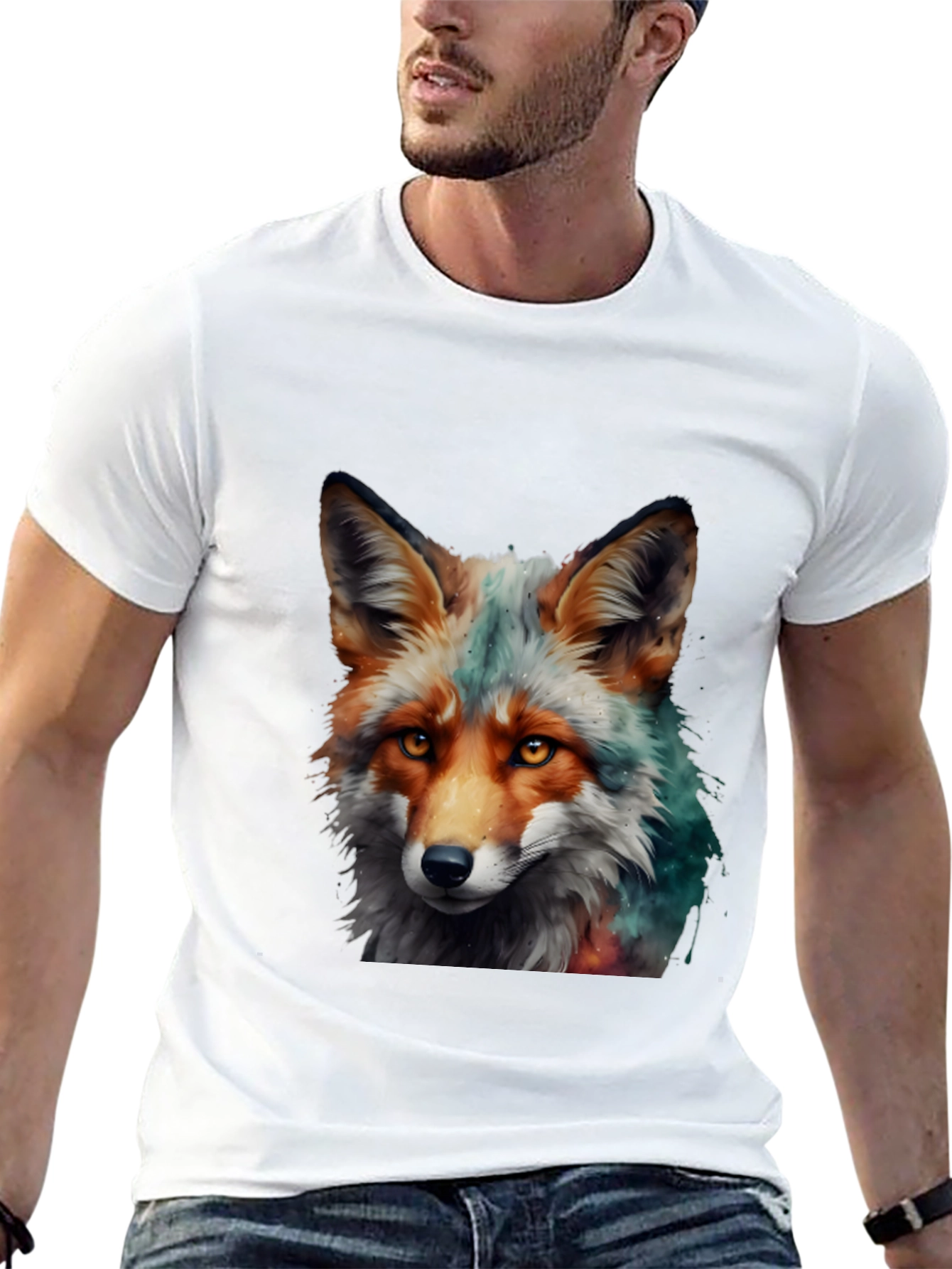 Black Fox Art Print Tee - Stylish Animal Graphic T-Shirt view 13