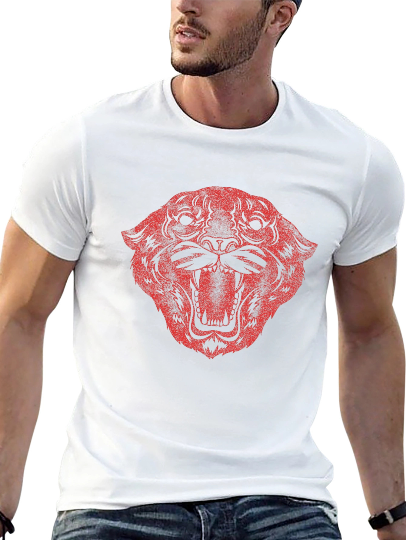 Black Red Tiger Graphic Print Black T-Shirt view 13