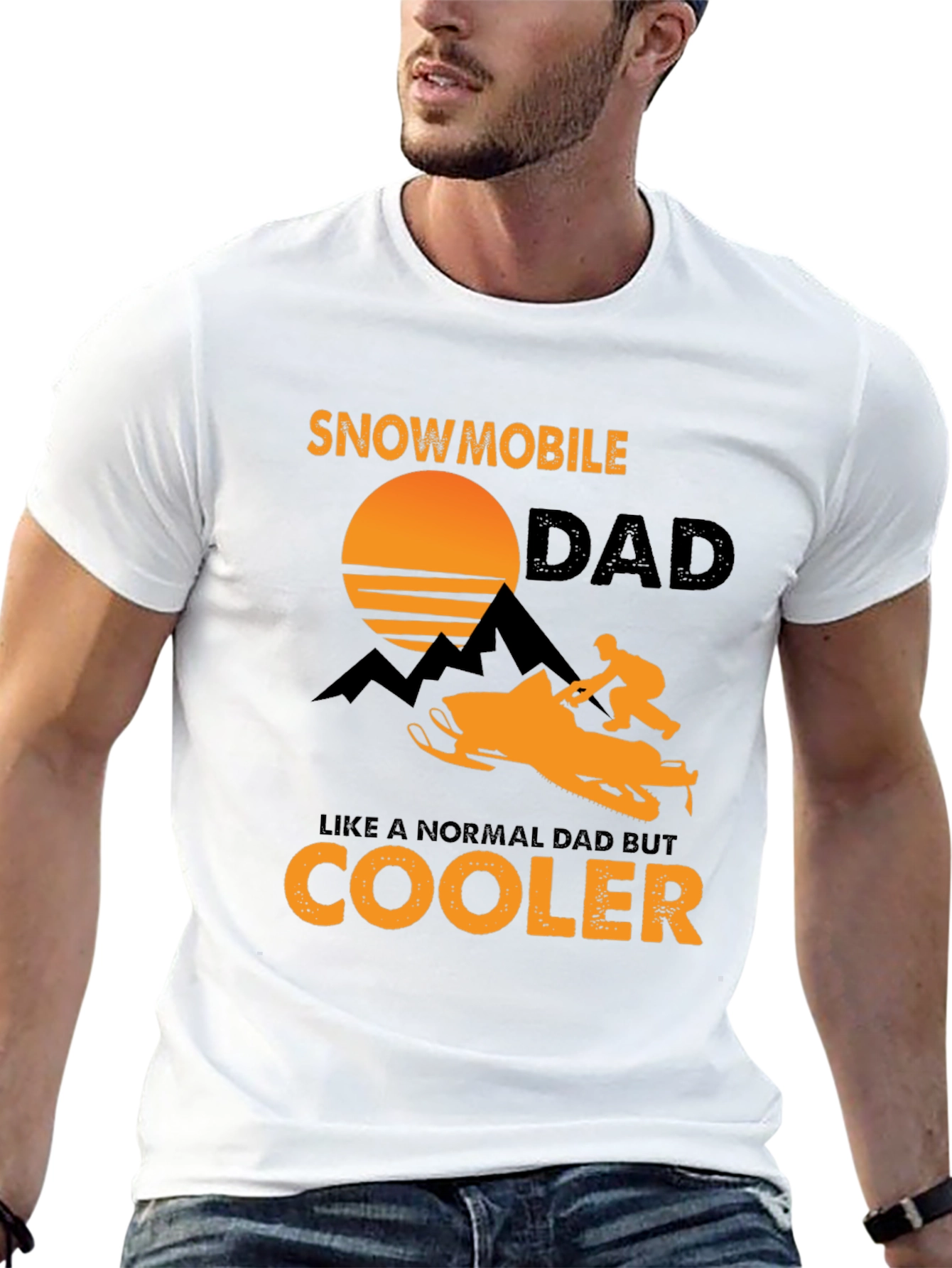 Black Snowmobile Dad T-Shirt - Cooler Than Normal view 13