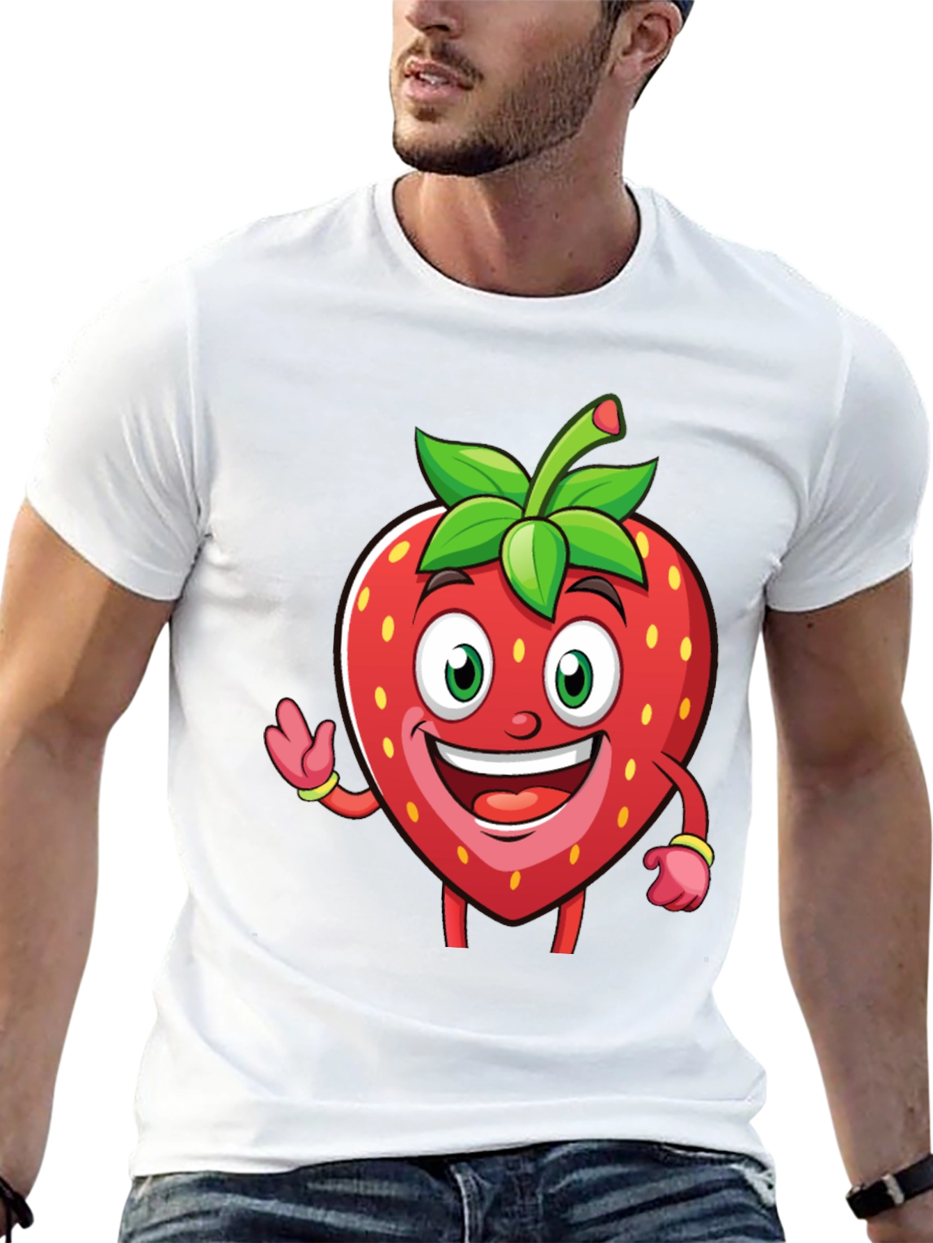 Black Funny Strawberry Cartoon T-Shirt - Black view 13
