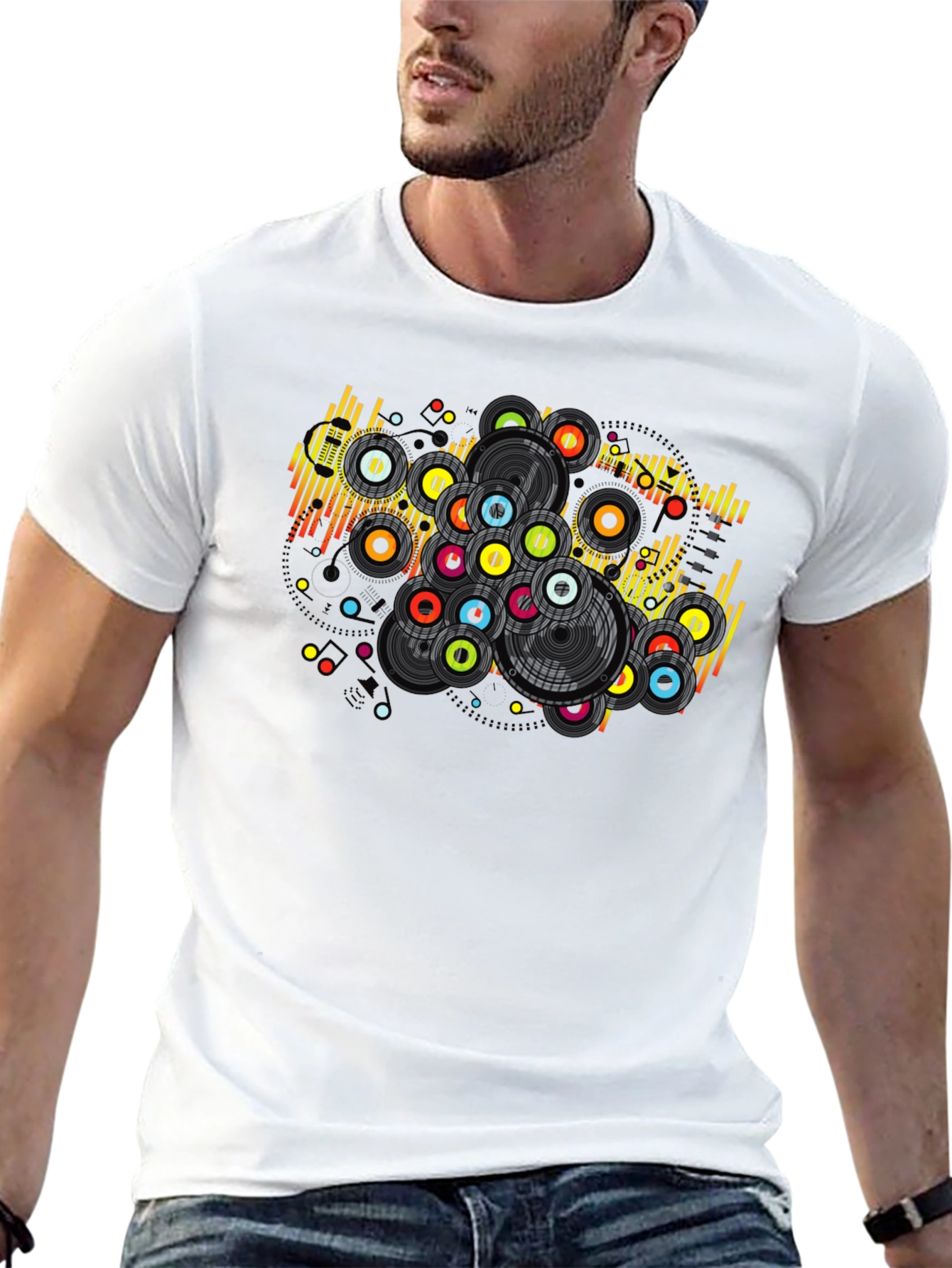 Black Retro Vinyl Record Graphic T-Shirt view 13