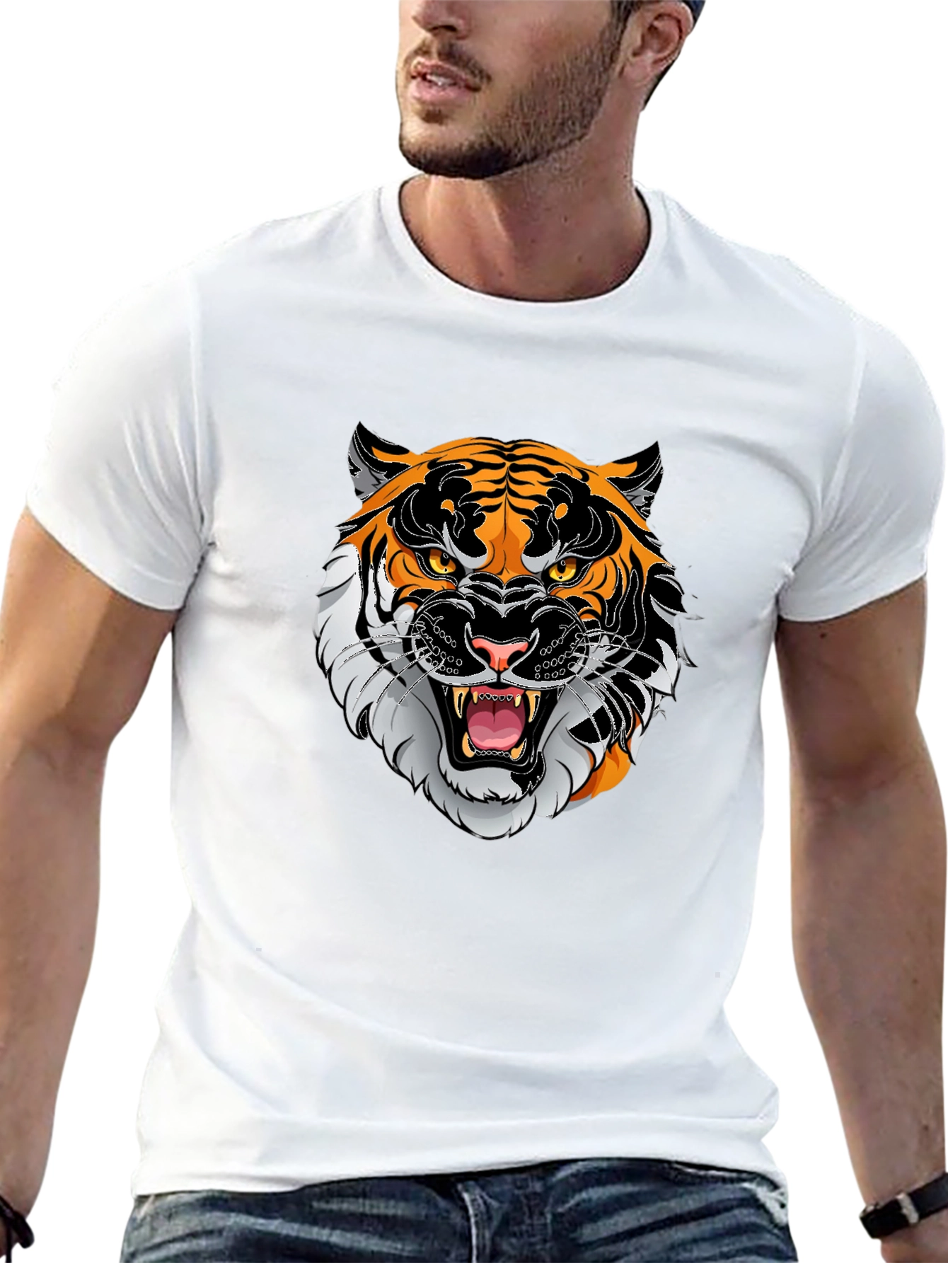 Tiger Graphic Print Black T-Shirt - 13