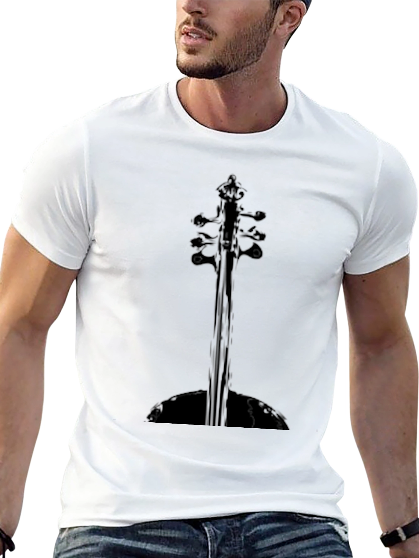 Black Unique Guitar Silhouette Black T-Shirt view 13