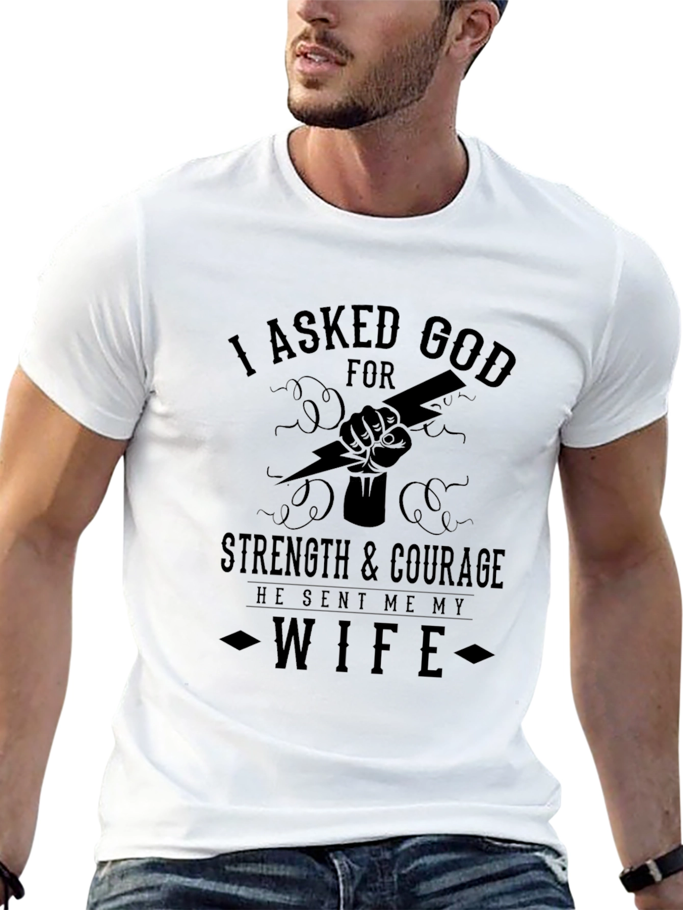 Black I Asked God for Strength Wife T-Shirt view 13