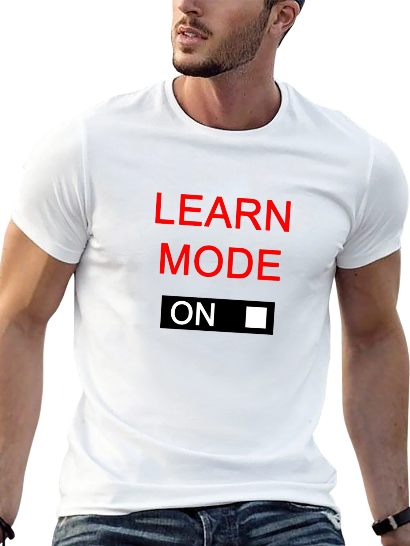 Black Learn Mode On Graphic Tee - Black Cotton T-Shirt view 13