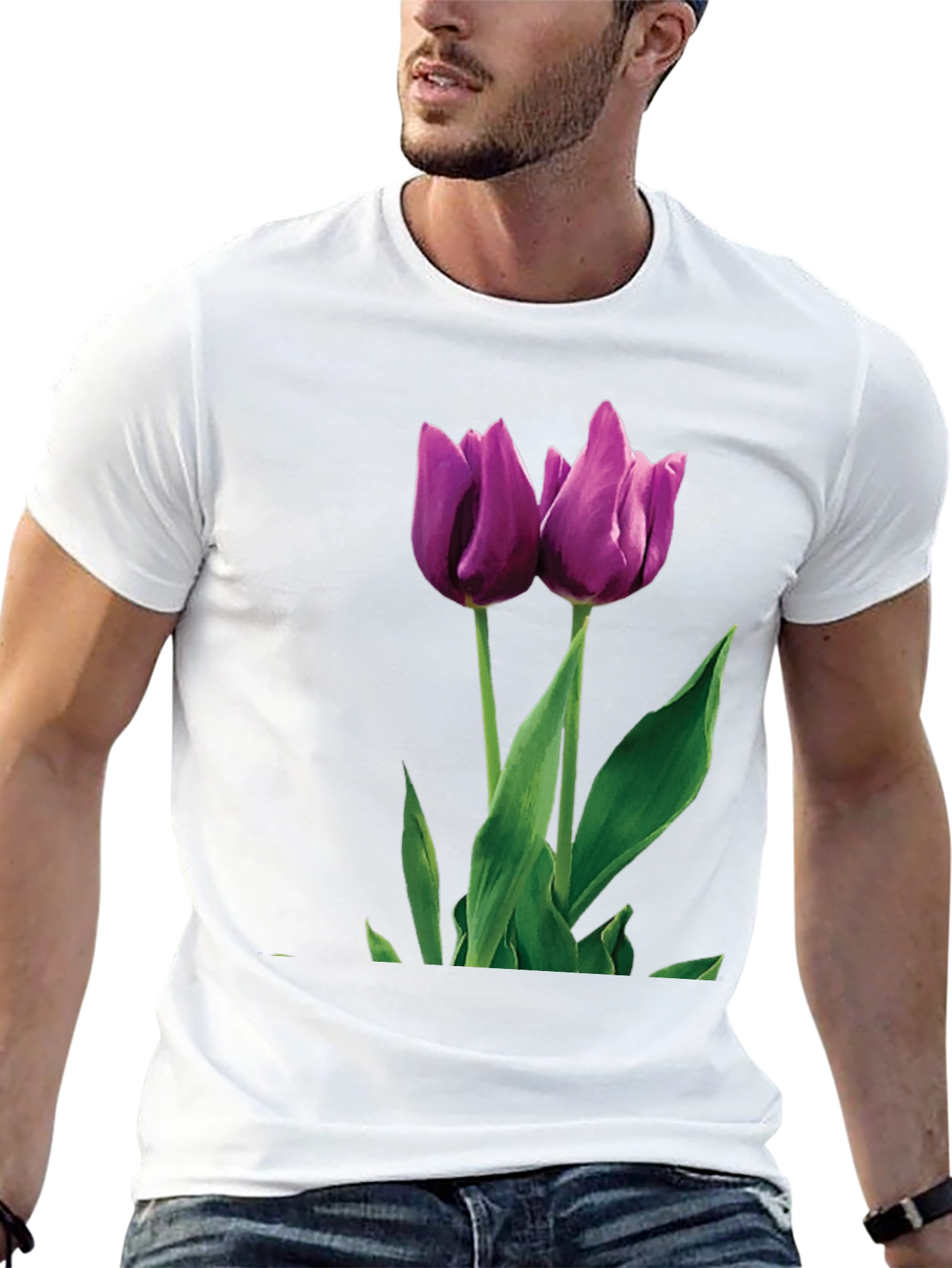 Black Tulip Graphic T-Shirt - Black Cotton Blend view 13