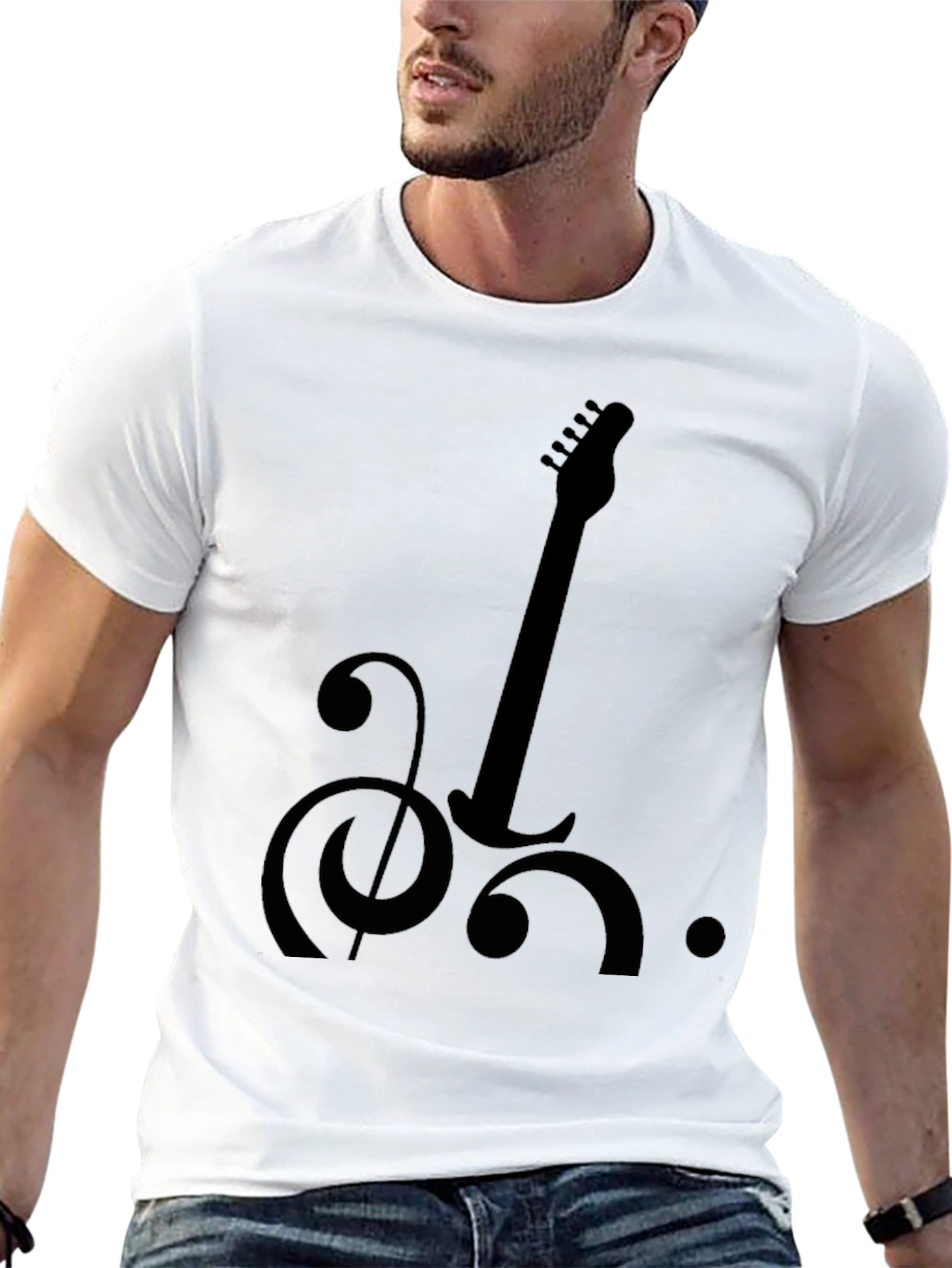 Black Musical Guitar Graphic Tee - Black Cotton Blend view 13