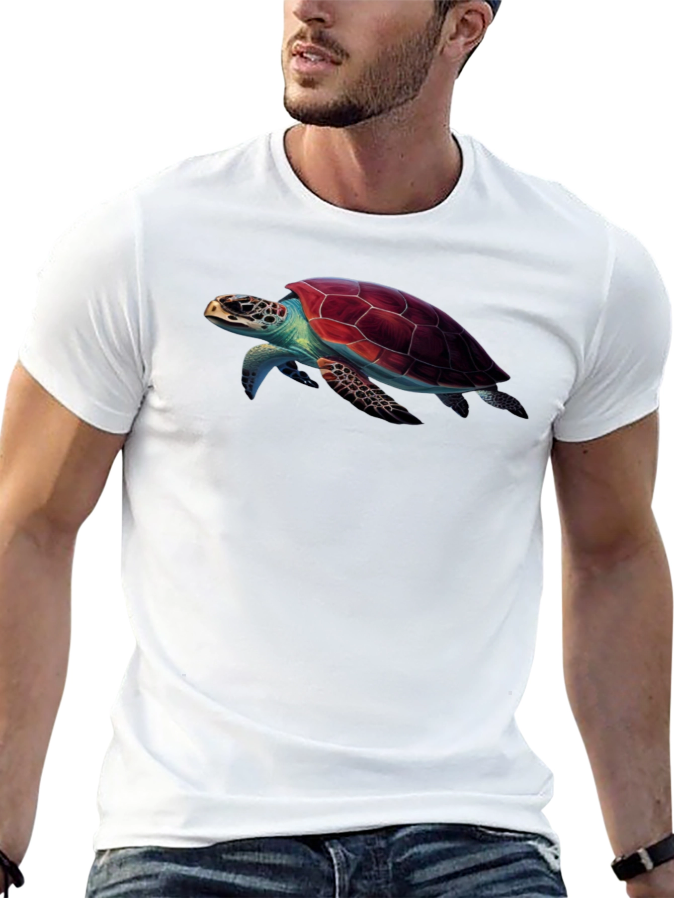 Black Sea Turtle Graphic Print Black T-Shirt view 13