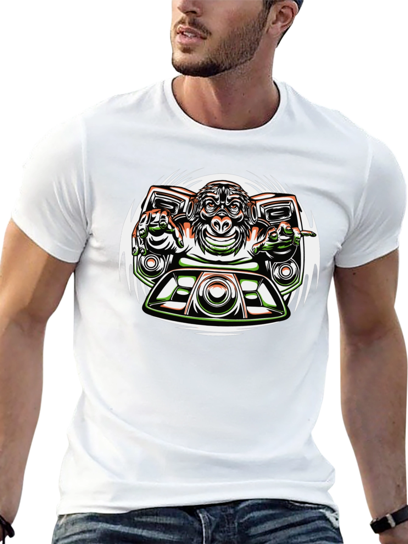 Black DJ Monkey Graphic Tee - Unique Streetwear Design view 13