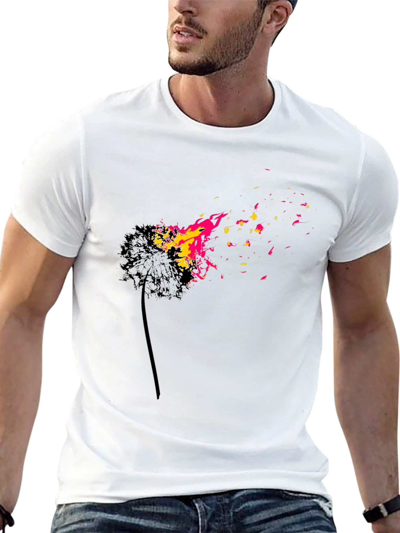 Black Burning Dandelion Graphic T-Shirt view 13