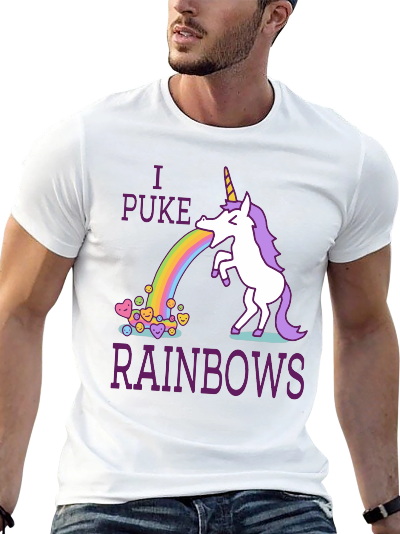 Black I Puke Rainbows Graphic Tee - Unicorn Humor T-Shirt view 13