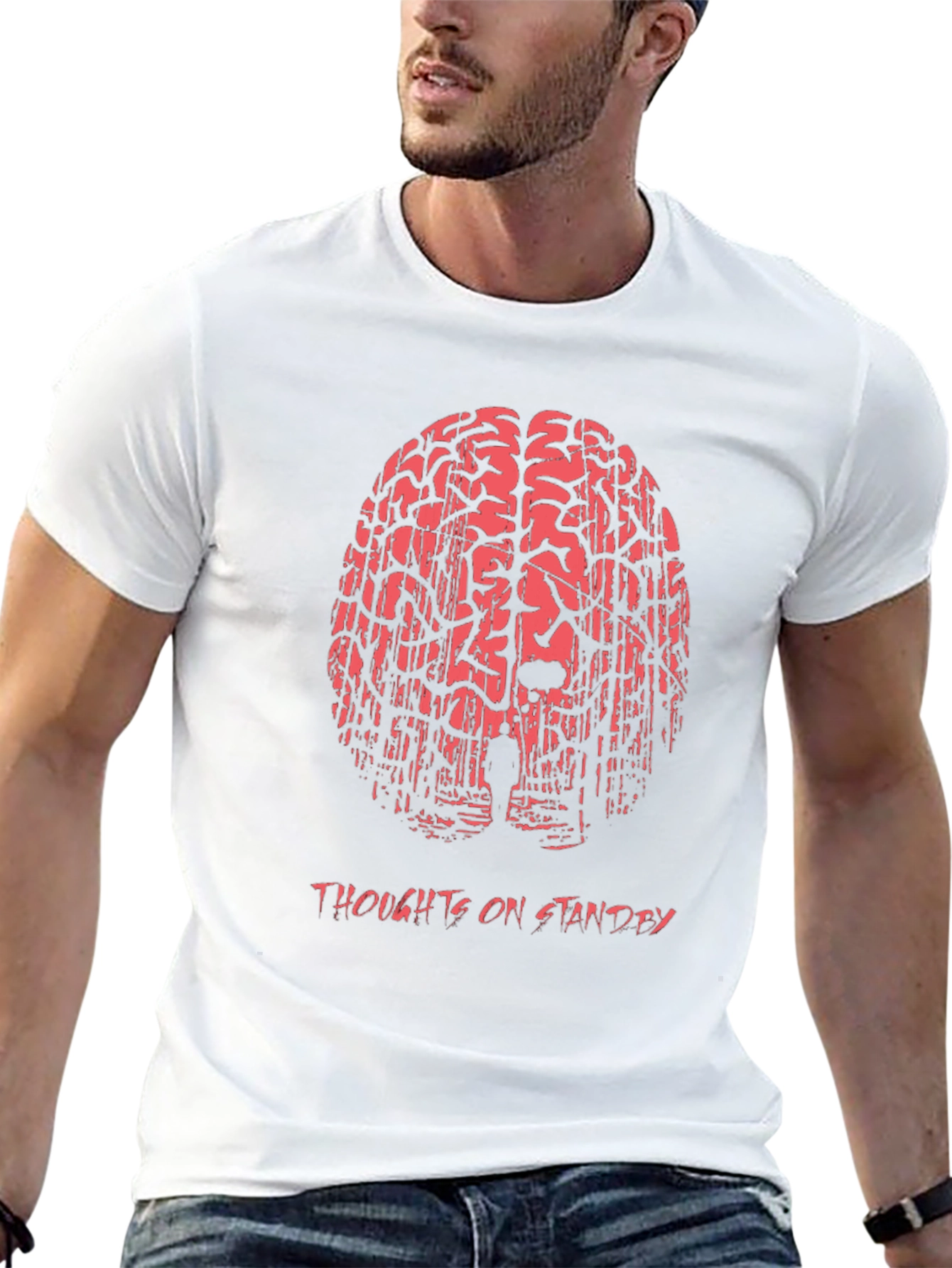 Black Thoughts on Standby Graphic Print T-Shirt view 13