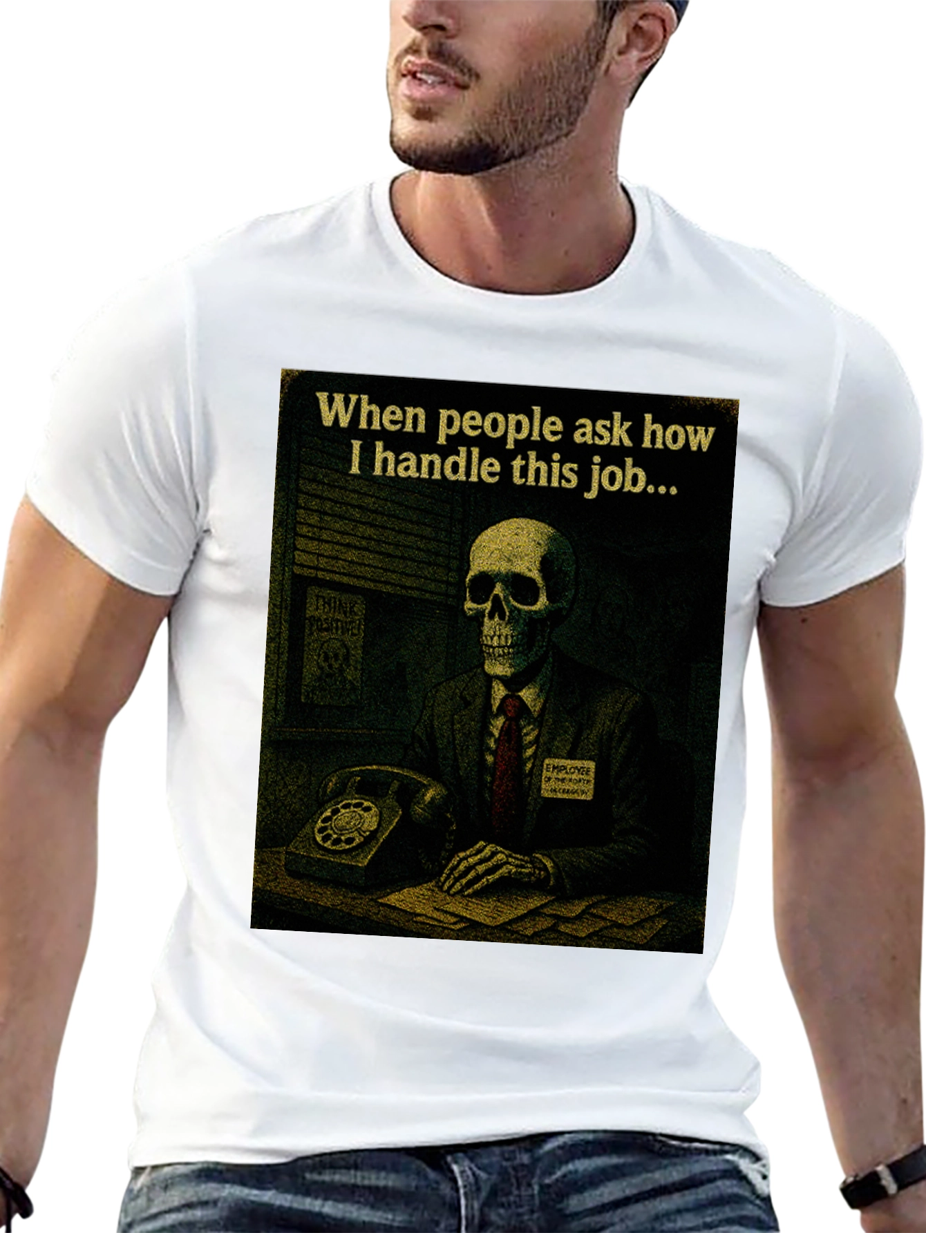 Black Humorous Skeleton Work T-Shirt view 13