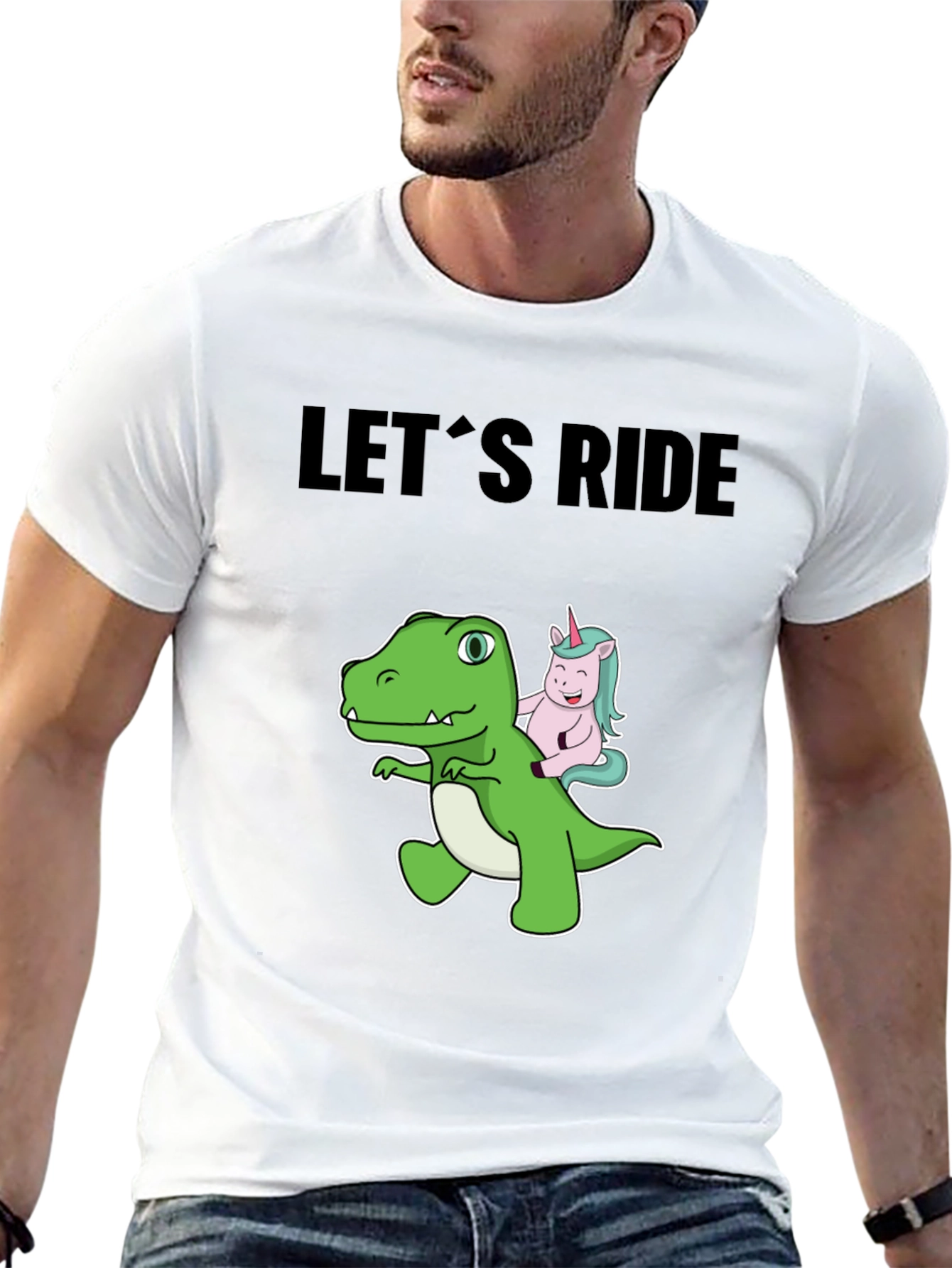 Black Dino and Unicorn Let's Ride Graphic Tee view 13