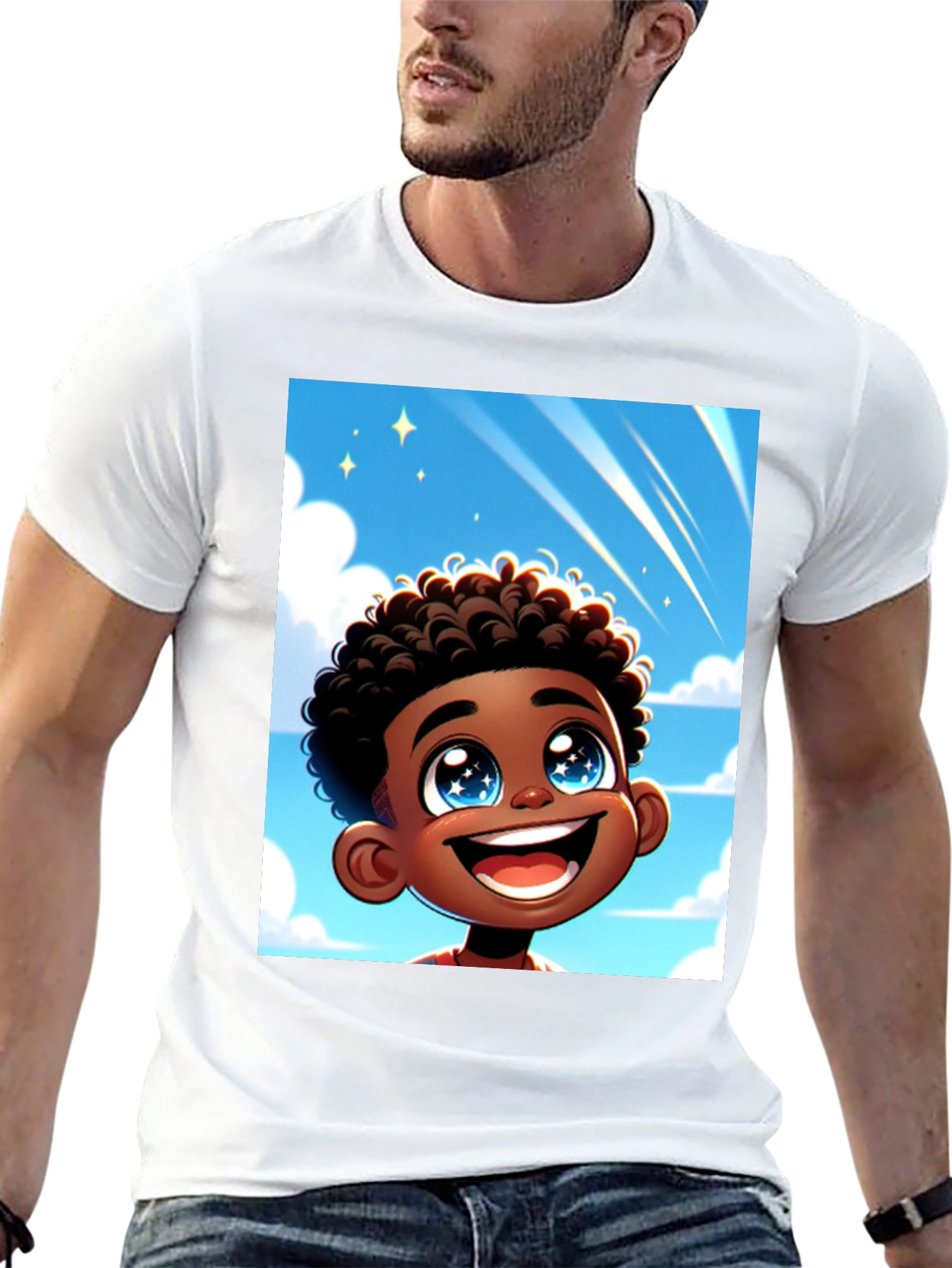 Black Cartoon Boy T-Shirt - Black Cotton Blend view 13