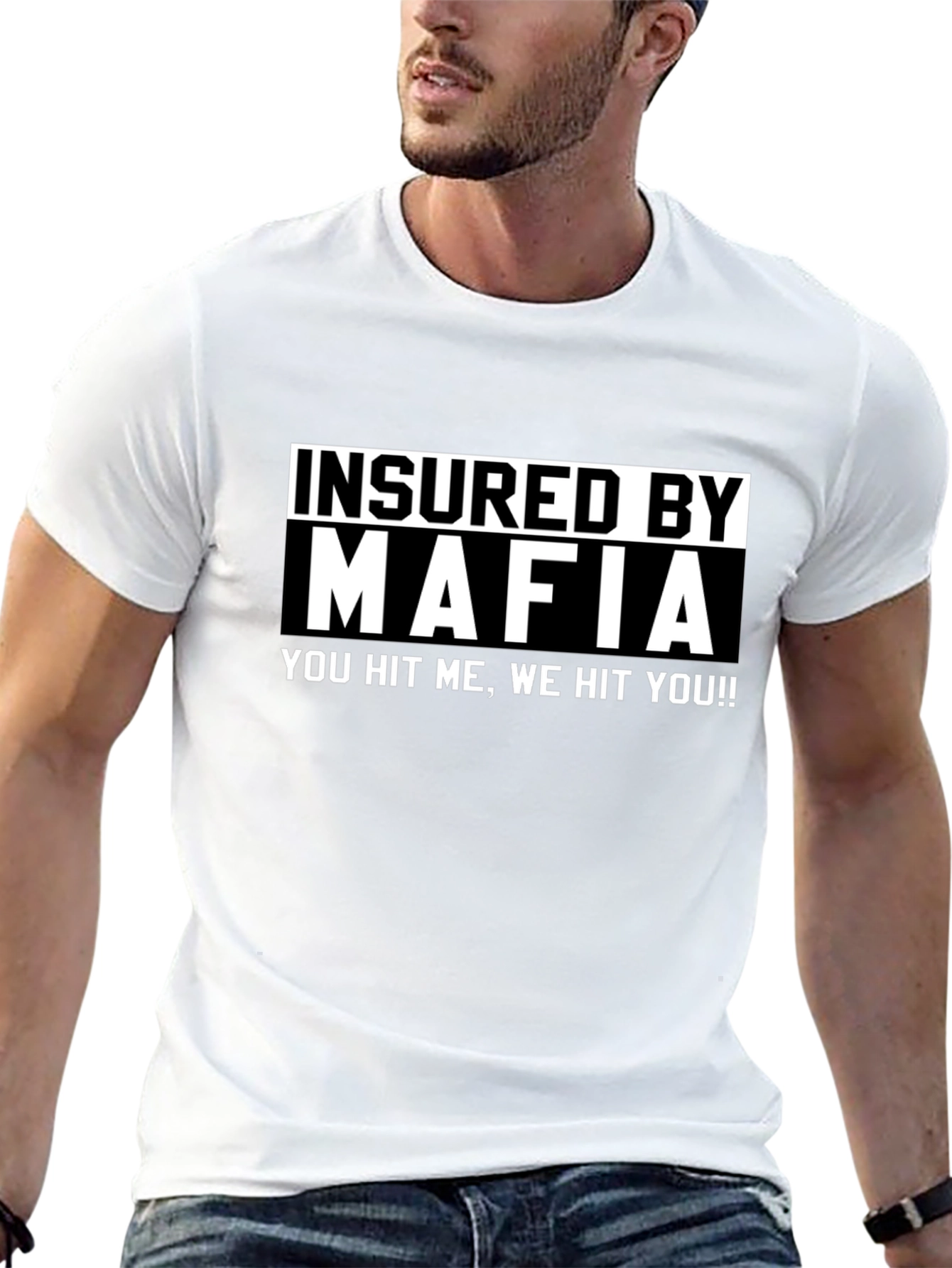 Black Insured by Mafia Funny Graphic T-Shirt view 13
