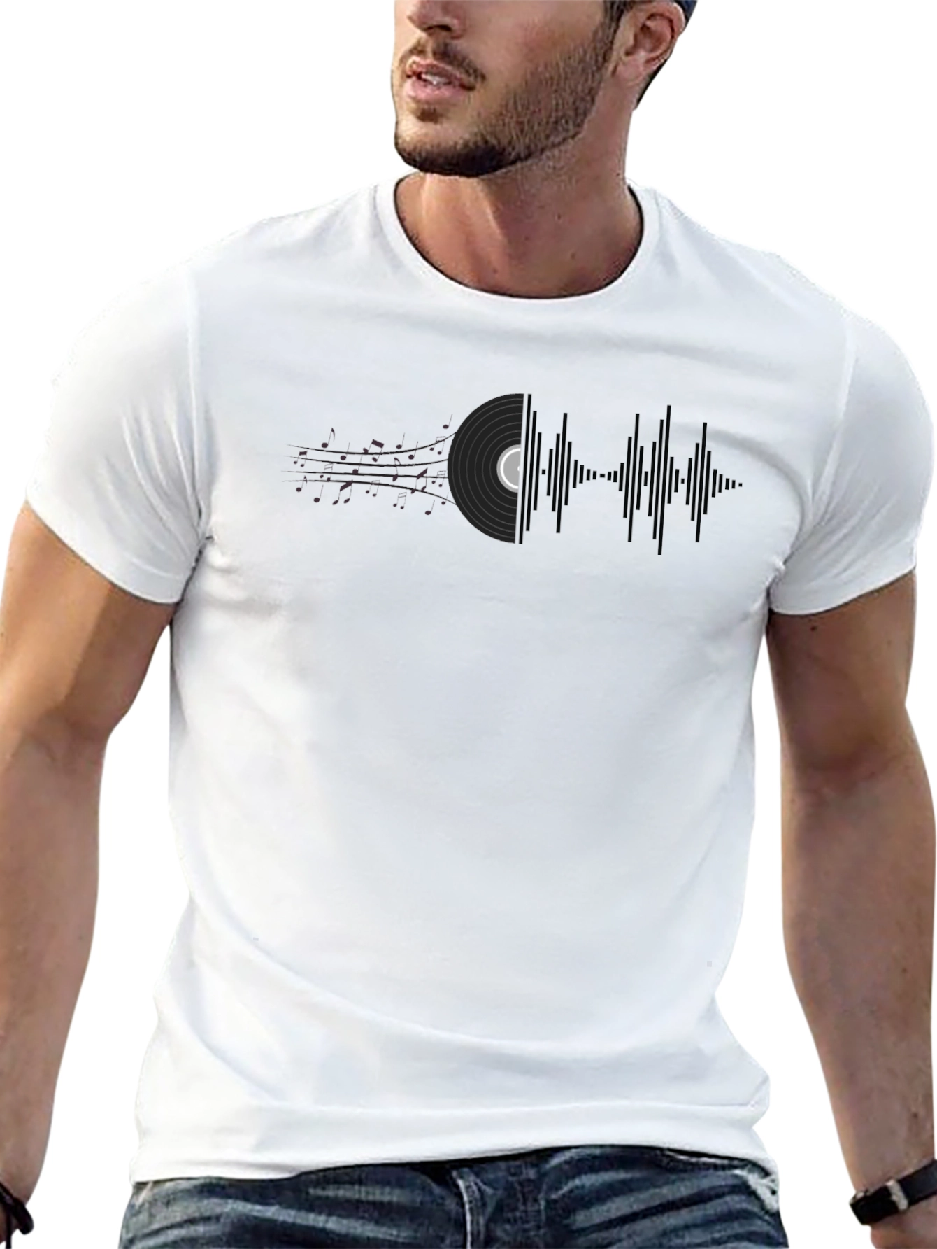 Black Vinyl Record Soundwave Graphic Tee - Music Lover's Shirt view 13