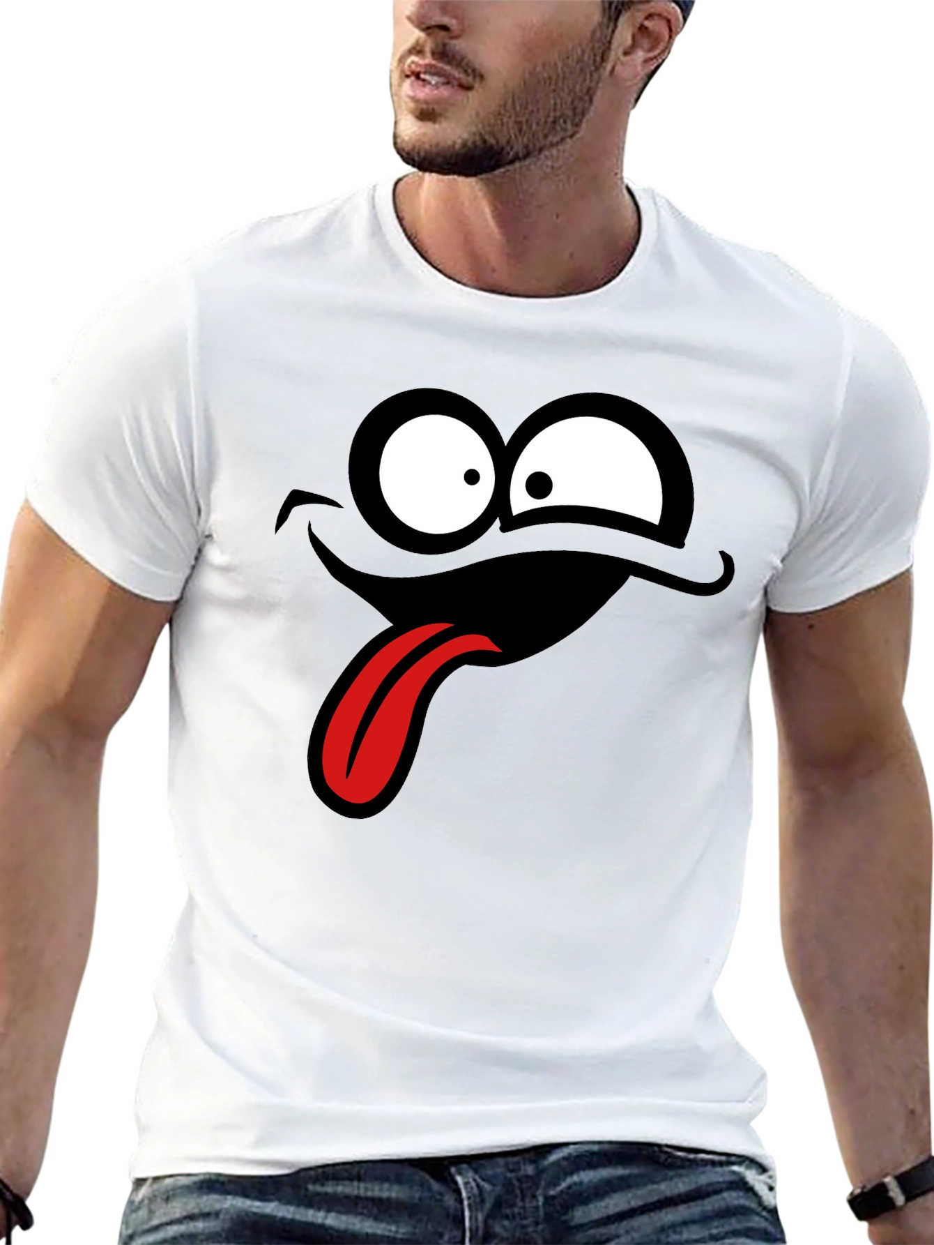 Black Funny Cartoon Face Black T-Shirt view 13