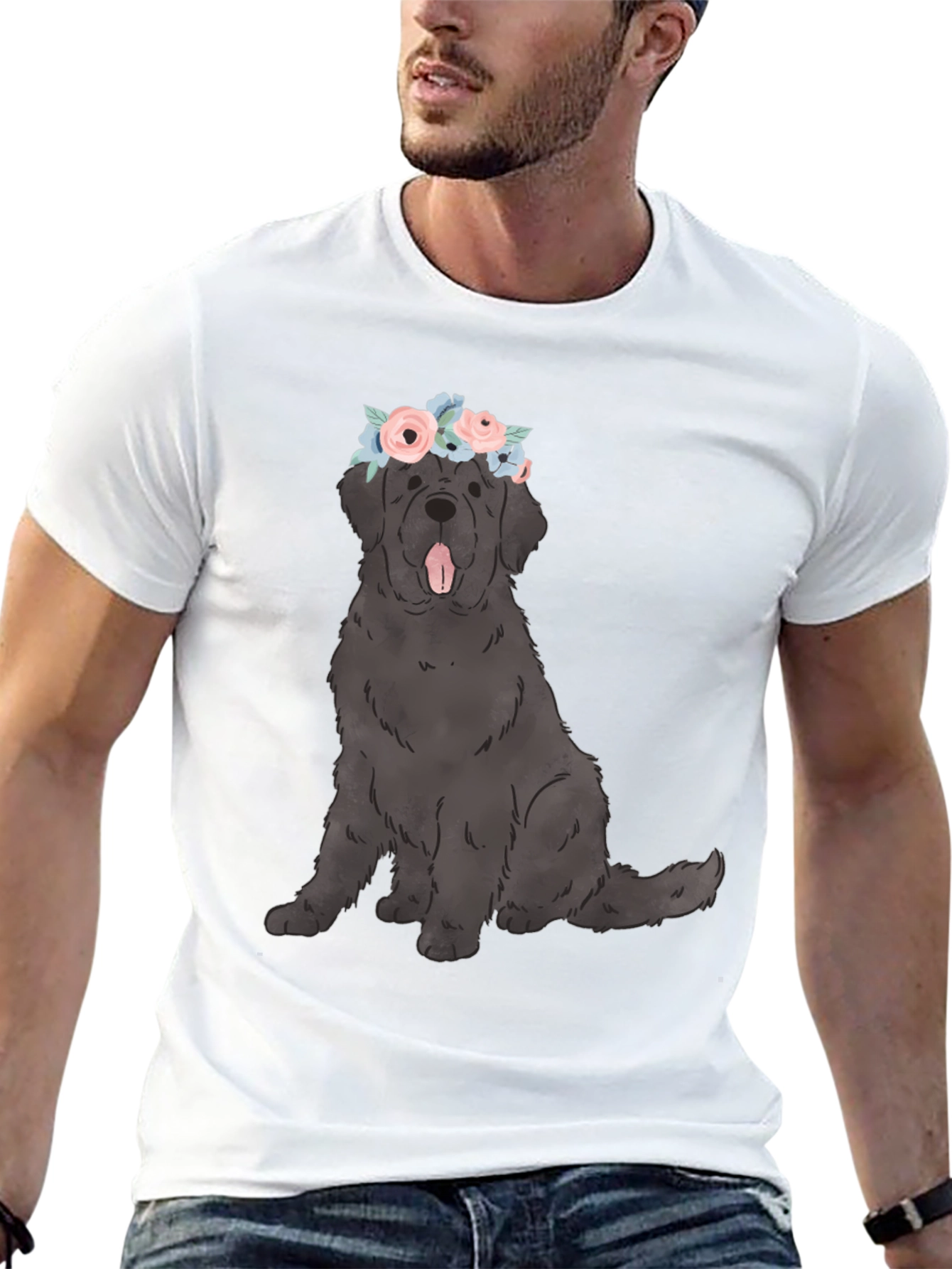 Black Dog with Flower Crown Graphic T-Shirt view 13