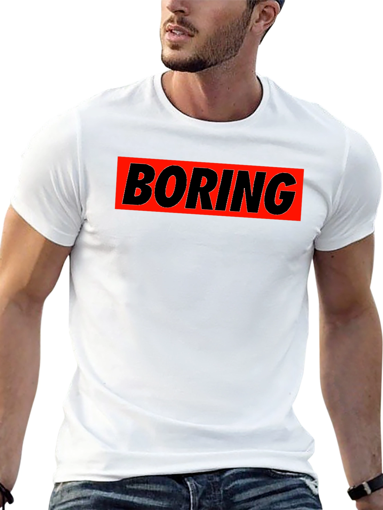 Black Boring Graphic T-Shirt - Classic Crew Neck view 13