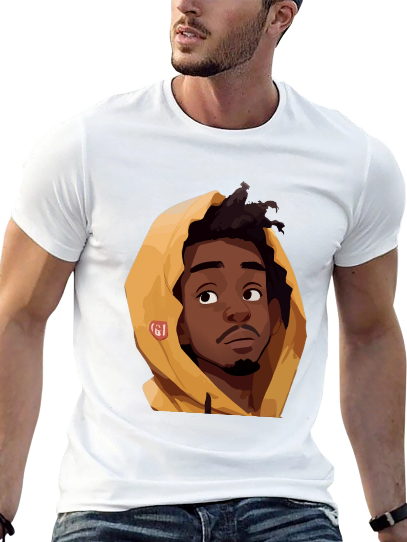 Cartoon Portrait Graphic Black T-Shirt - 13