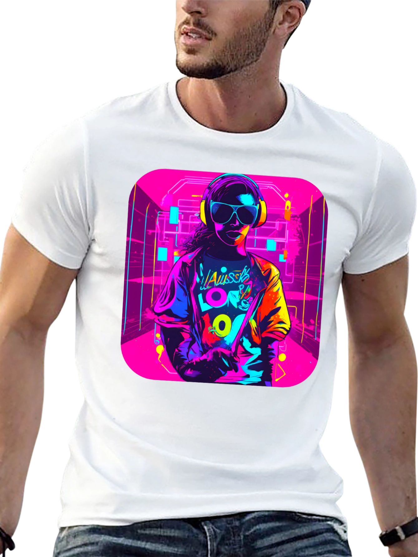 Black Neon 80s Retro T-Shirt - Unisex Black Tee view 13