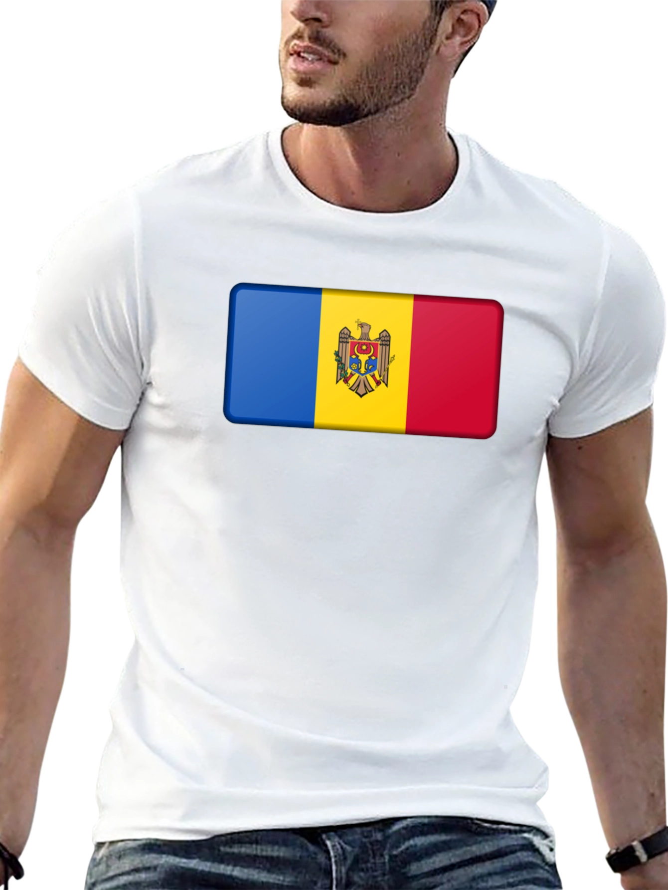 Black Moldova Flag T-Shirt - Black Cotton Tee view 13