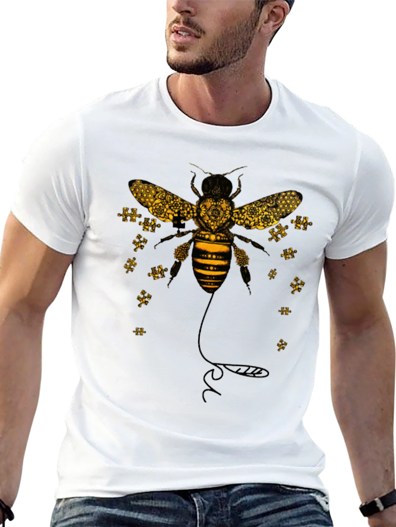 Black Geometric Bee Graphic Black Tee view 13