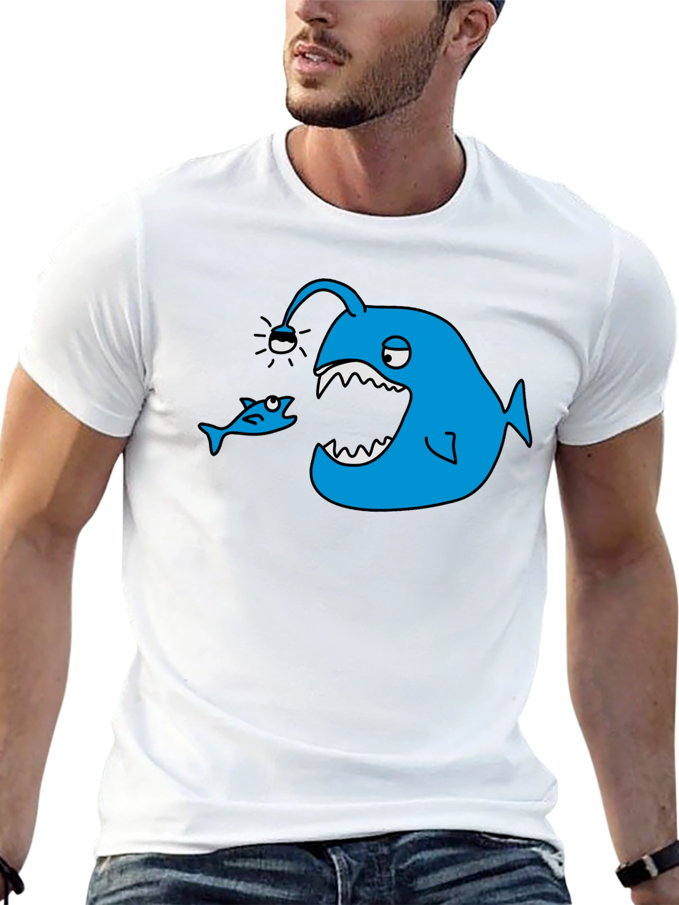 Black Angler Fish Graphic Tee - Black Cotton T-Shirt view 13