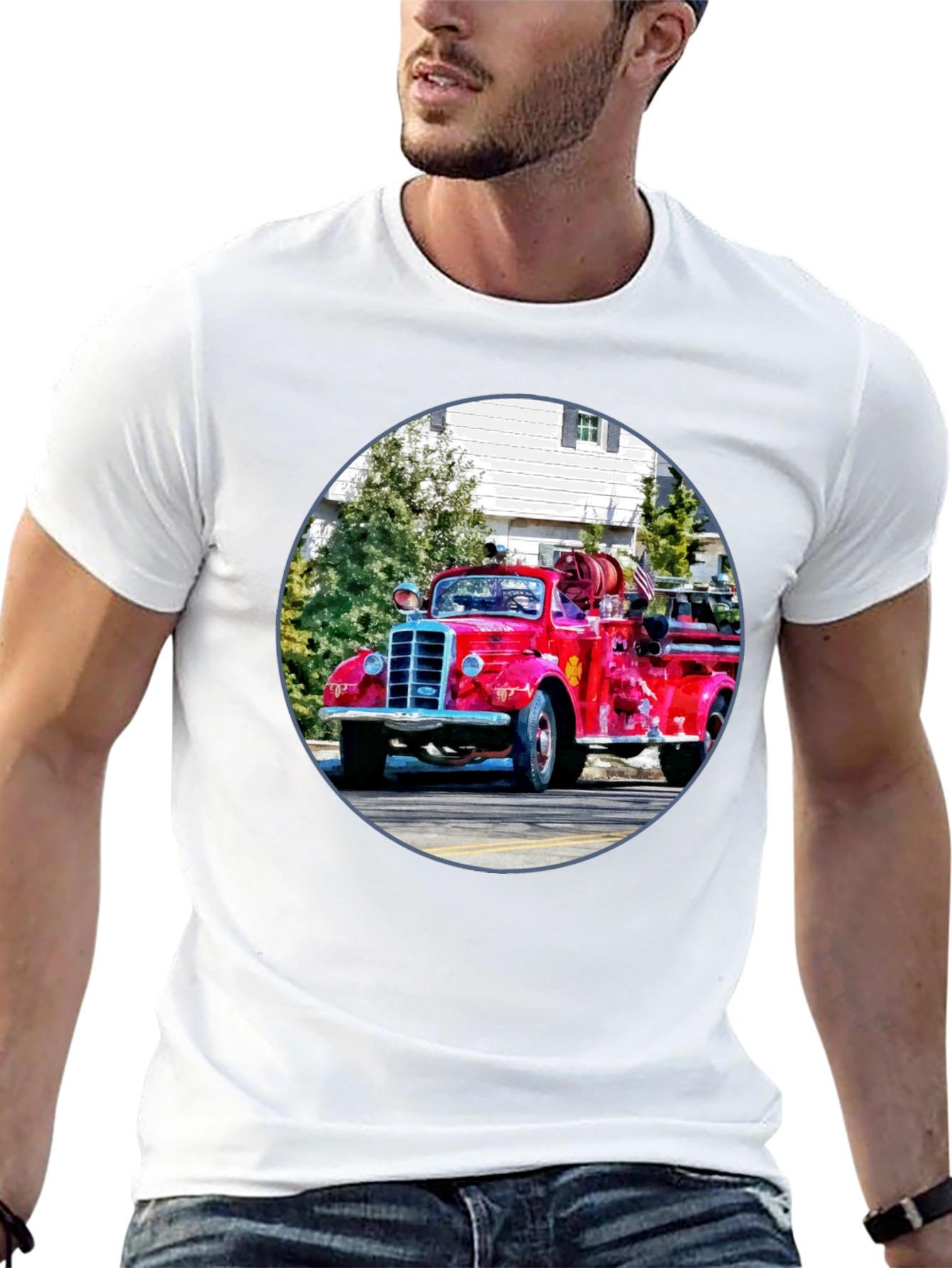 Black Vintage Fire Truck Graphic T-Shirt - Classic Design view 13