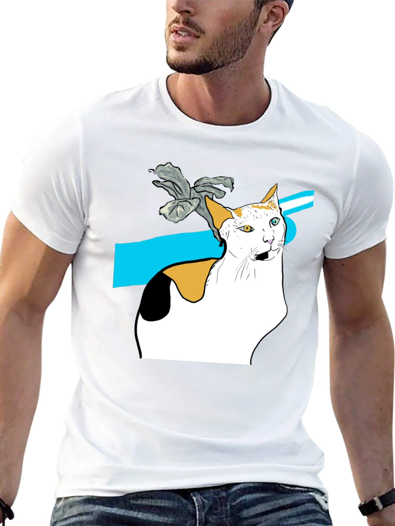 Black Cat Graphic Tee - Unique Heterochromia Cat Design view 13