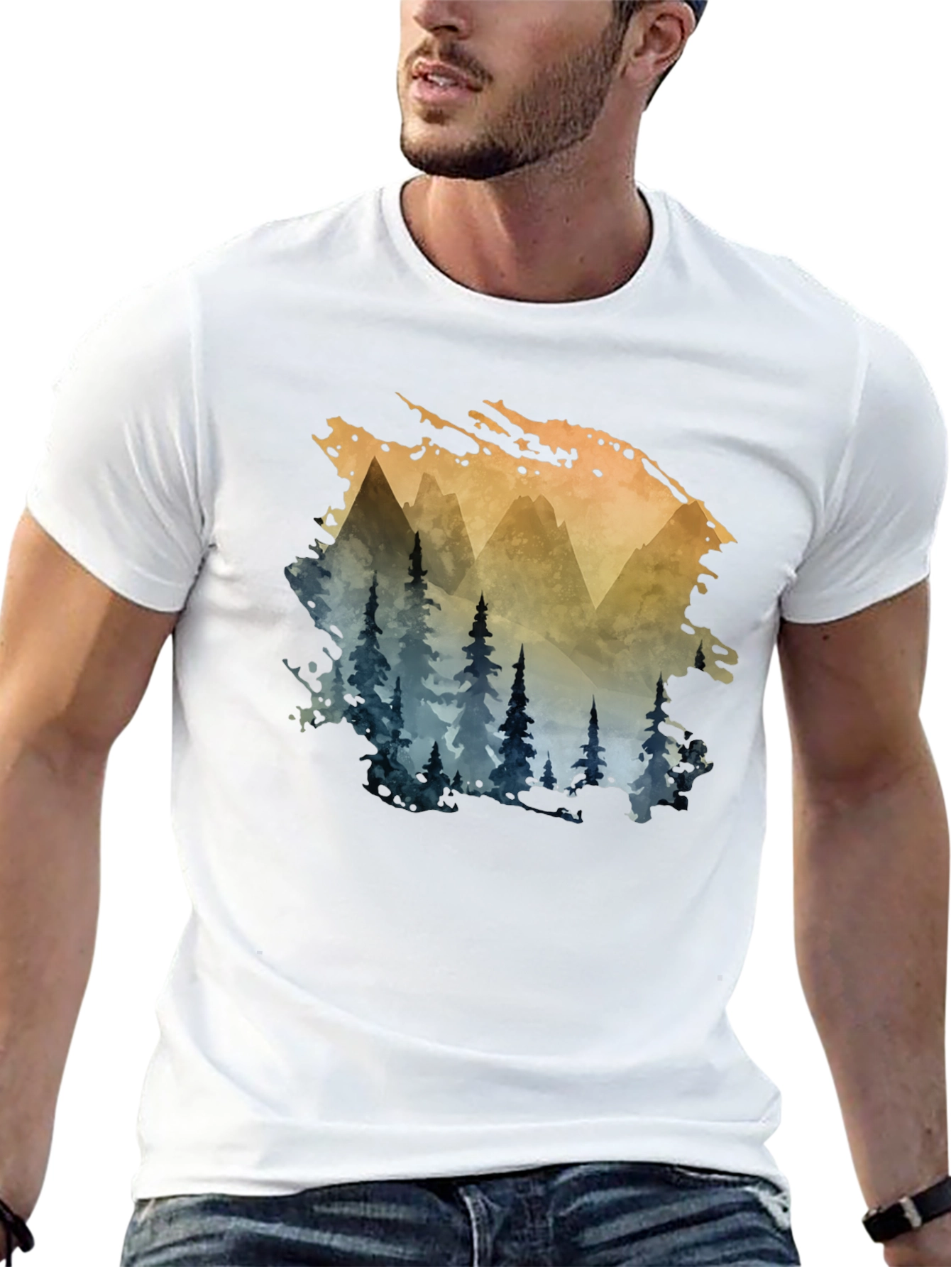 Black Watercolor Mountain & Trees Graphic Tee - Black view 13