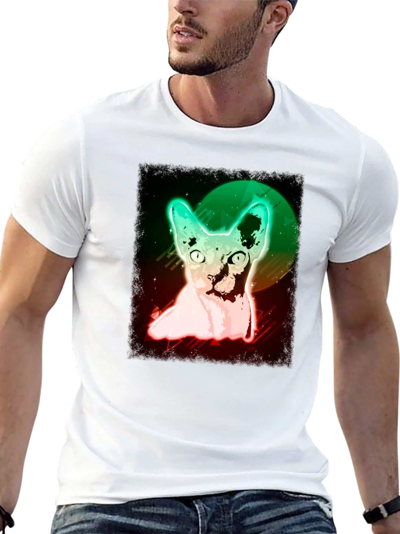 Black Neon Sphynx Cat T-Shirt - Unique Graphic Tee view 13