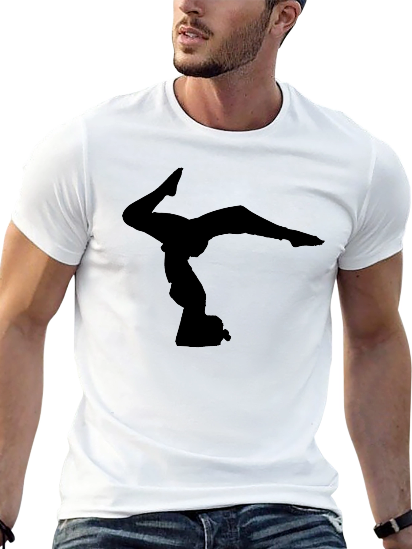 Black Gymnast Silhouette Graphic Tee - Black Cotton T-Shirt view 13