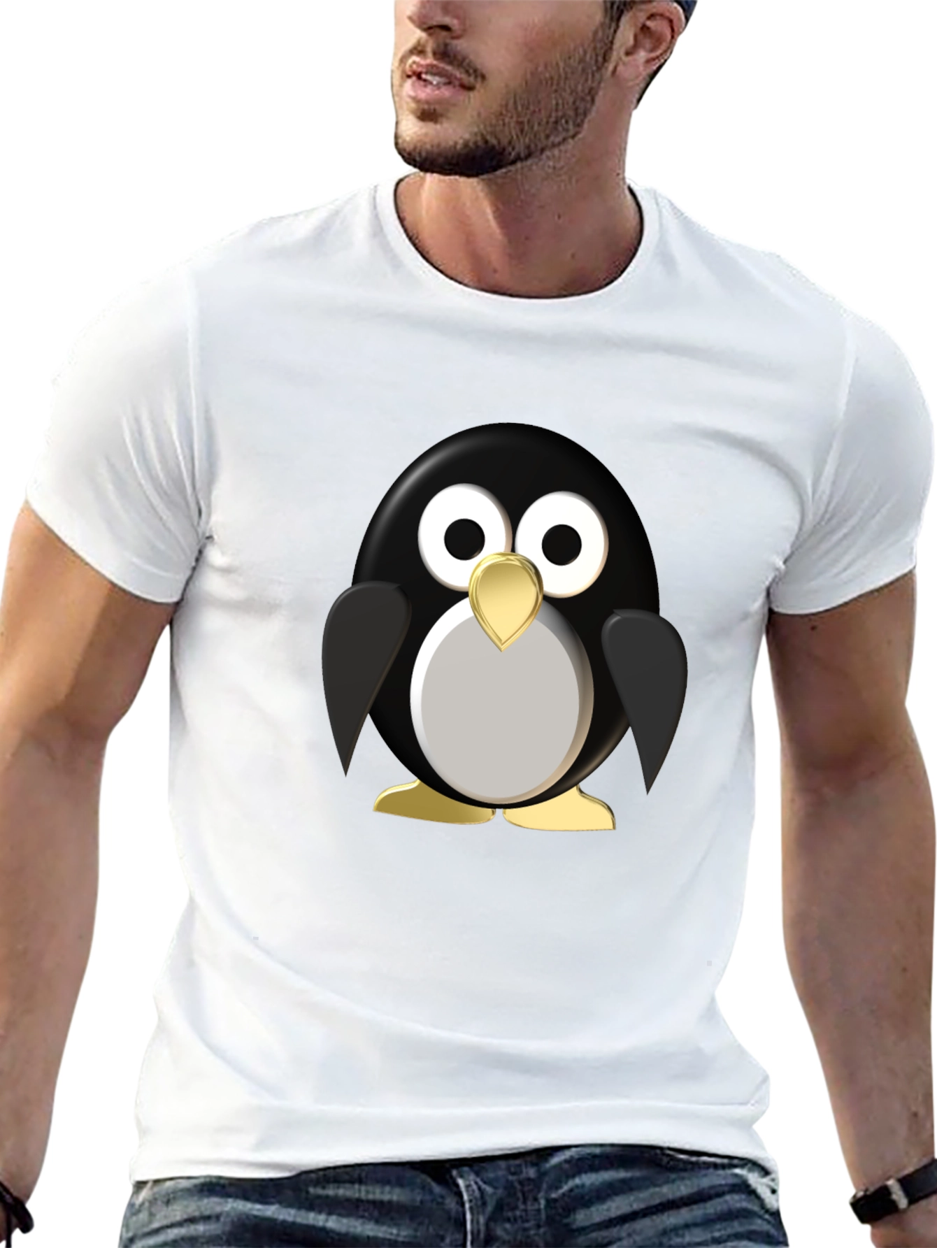 Black Cartoon Penguin Graphic Black T-Shirt view 13
